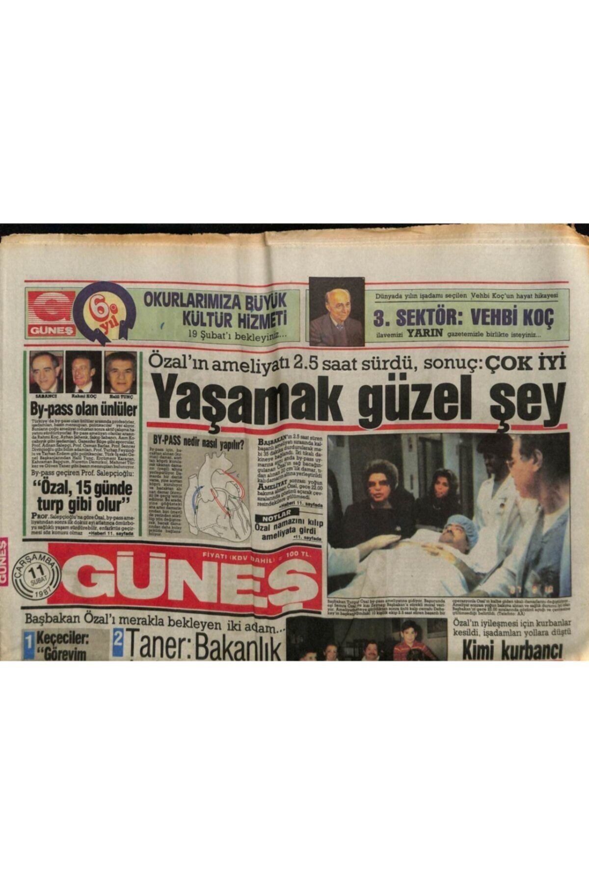 Gökçe Koleksiyon Güneş Gazetesi 11 Şubat 1987 - Özal'ın Ameliyatı 2.5 Saat Sürdü , Sonuç : Çok Iyi Gz62681