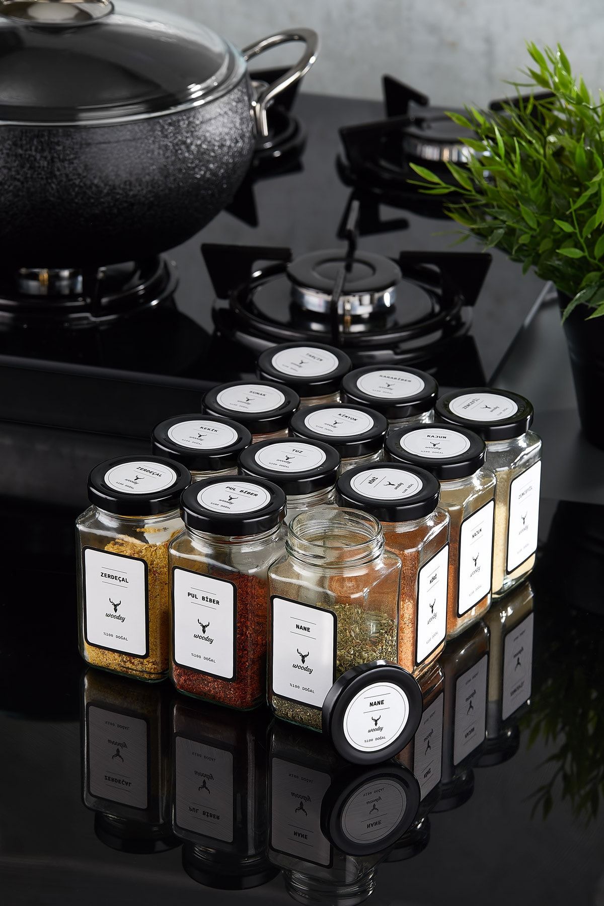 woodsy 12 Adet Cam Kavanoz Seti 230 Ml 12 Baharat Etiketi