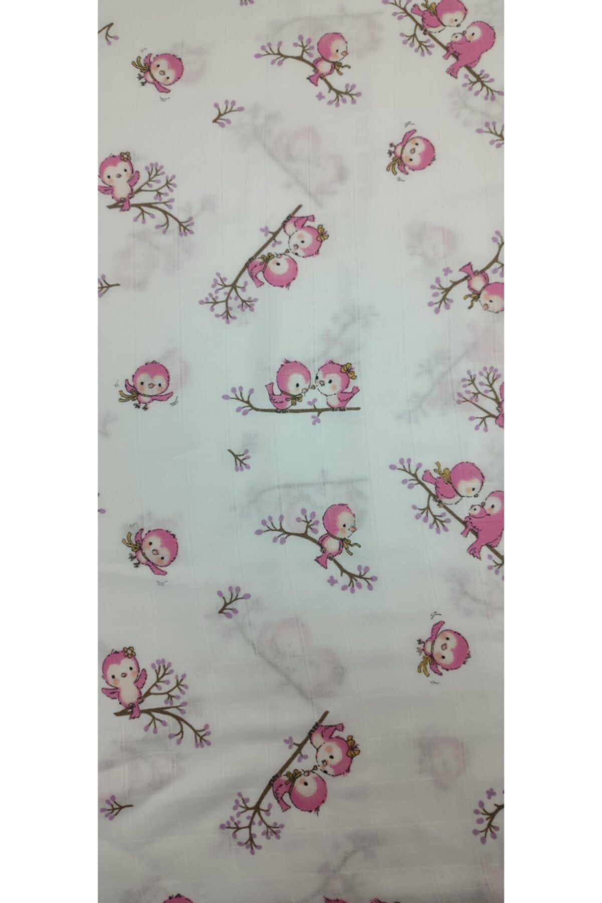 Bursa Kumaşçısı Müslin Kumaşı Minik Kuş Desen Pembe