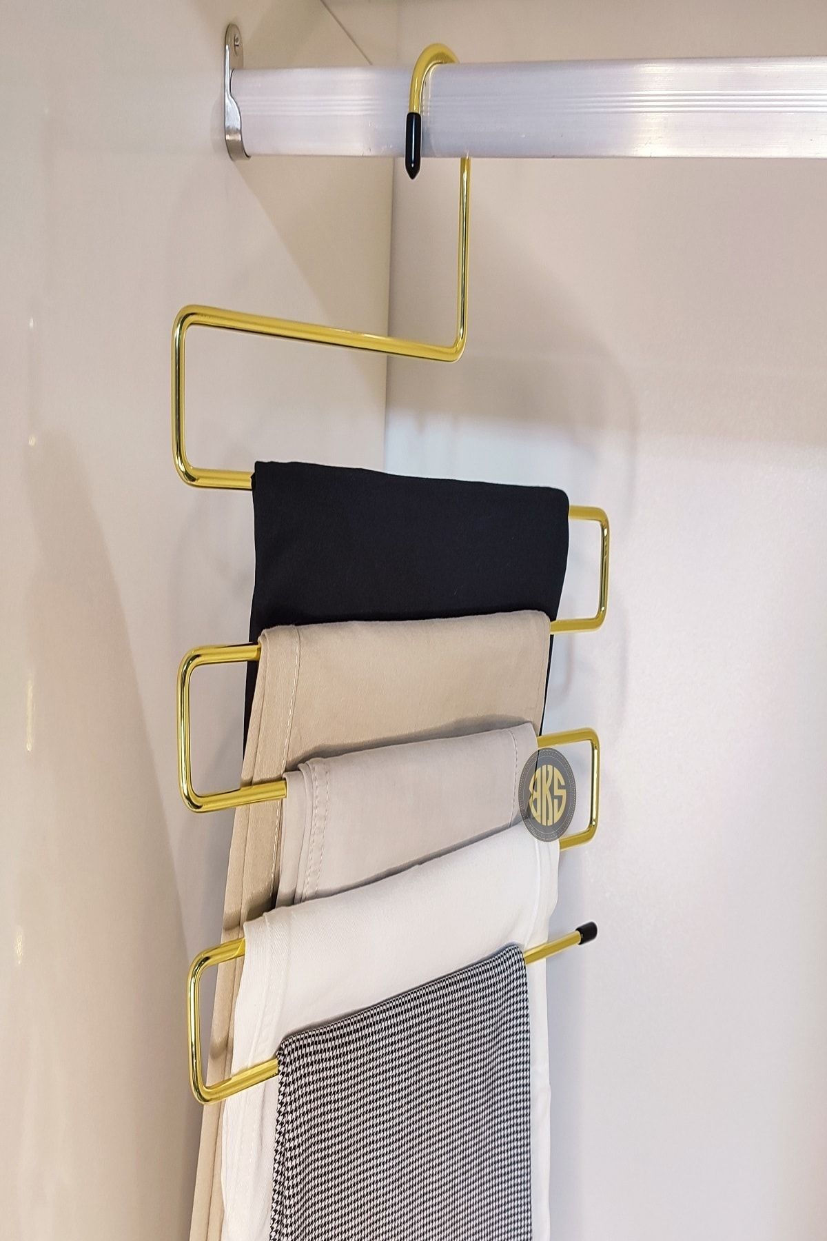 BKShome 5 Katlı Pantolon Ve Eşarp Askılık Gold Paslanmaz Içi Dolu Çelik