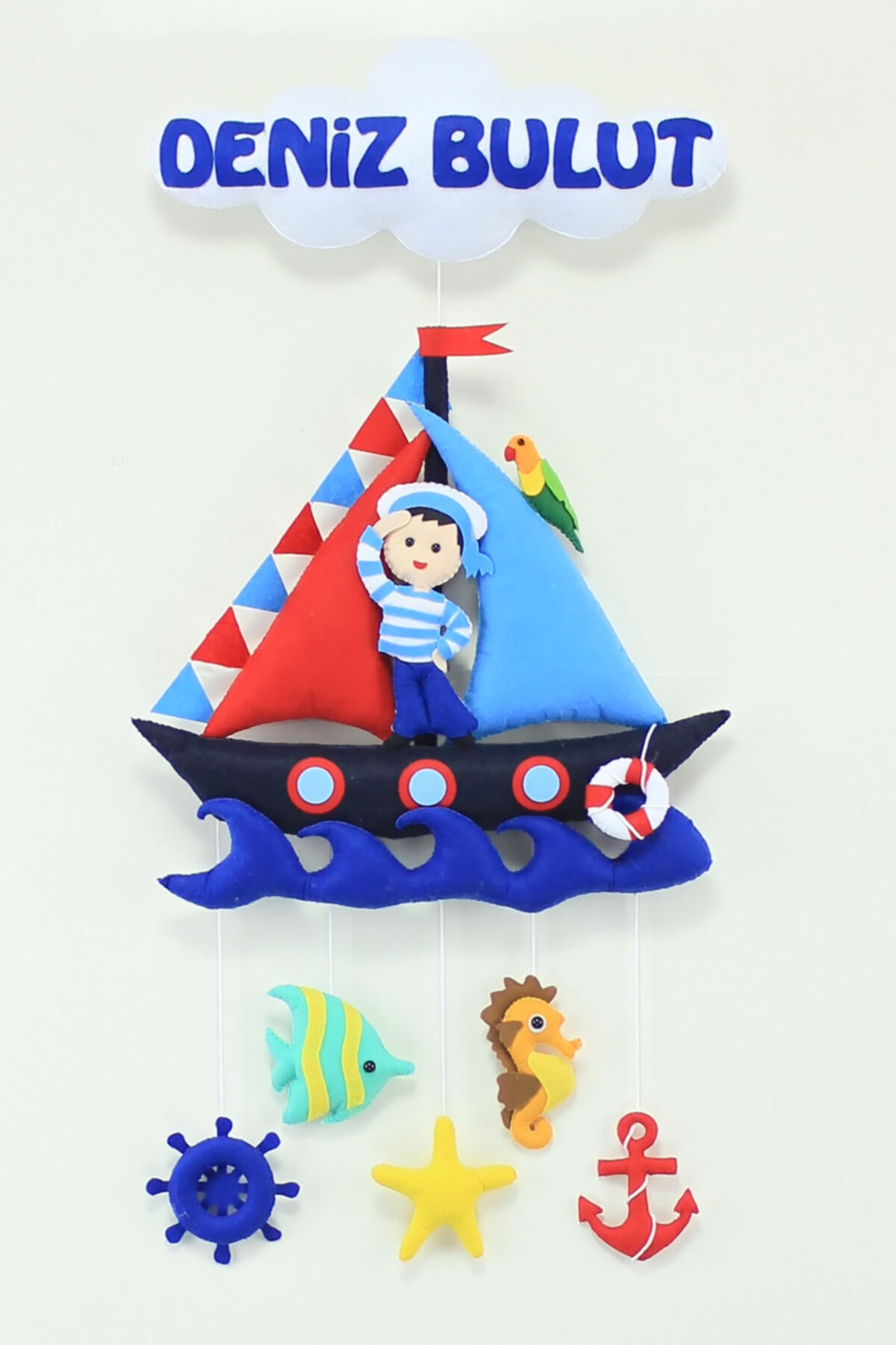 Renkli Hayallerim Deniz Bulut Isimli Denizci Bebek Odası Kapı Süsü