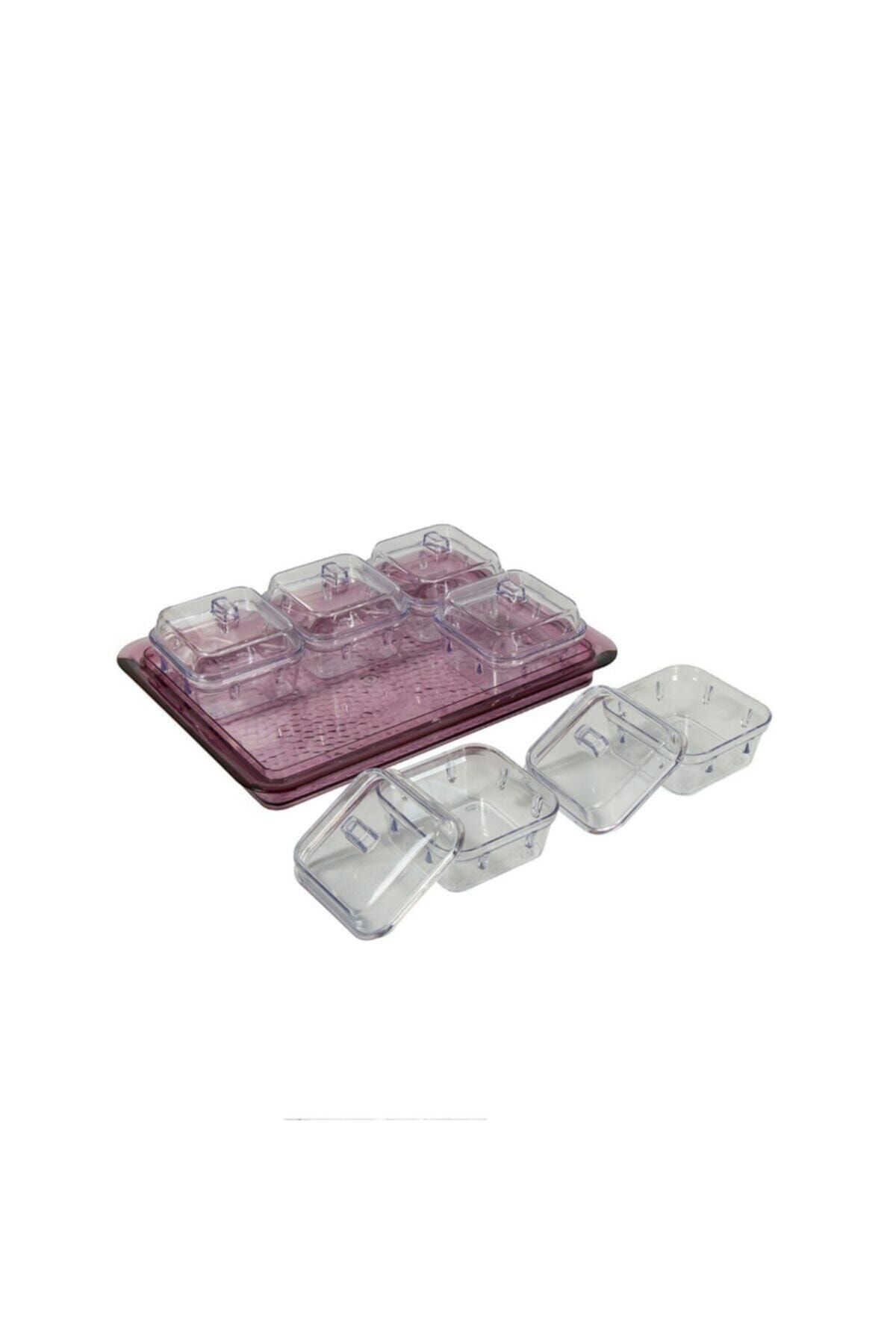 EW's Kitchenware Mürdüm Renk 6'lı Kapaklı Kahvaltılık