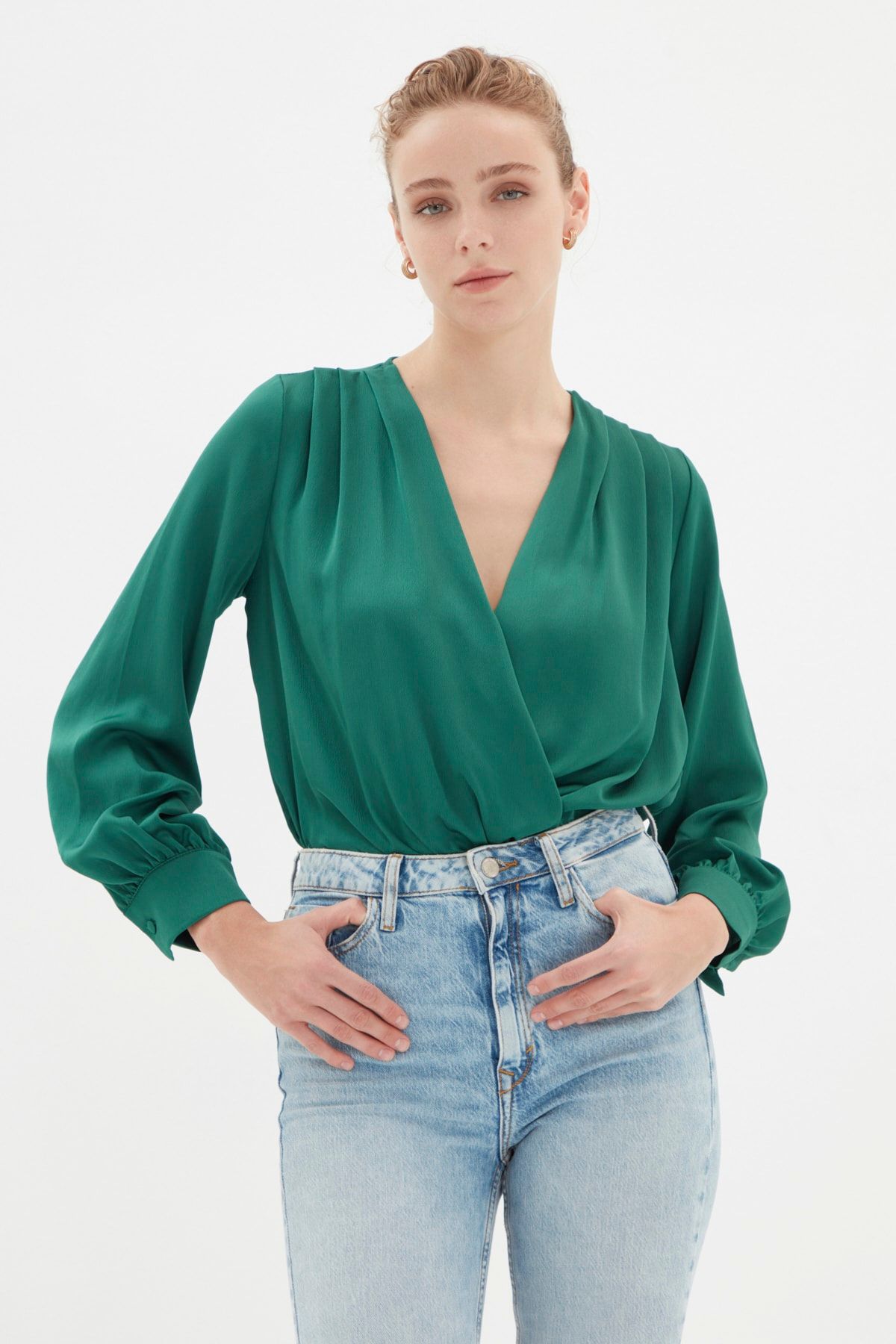 TRENDYOLMİLLA Zümrüt Yeşili Kruvaze Yaka Body TOFAW19BB0678