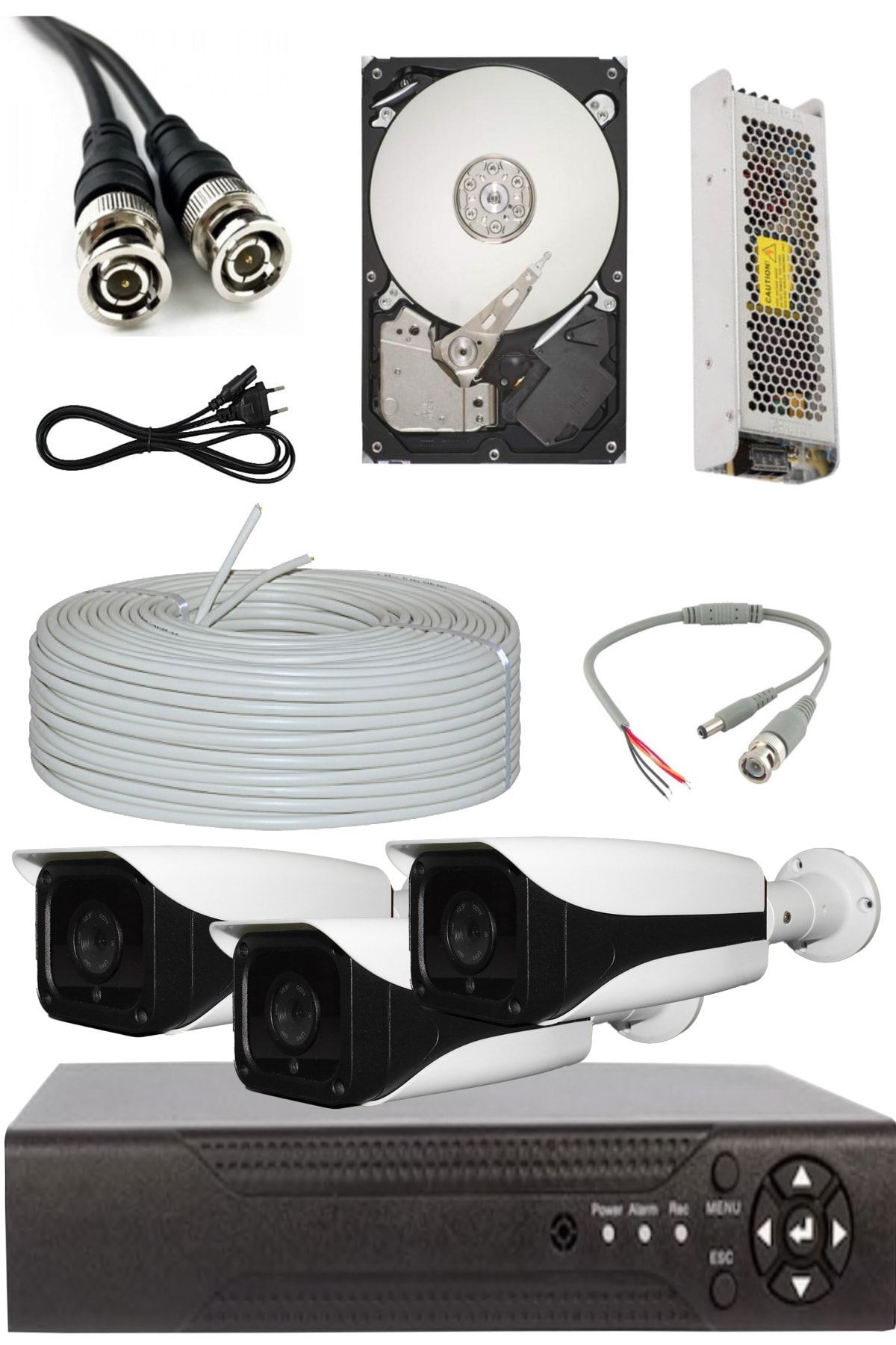 ELİTCAM Elit Metal Dahua Kasa 3 Kameralı Set 2mp Ahd Tvı Güvenlik Kamera Seti