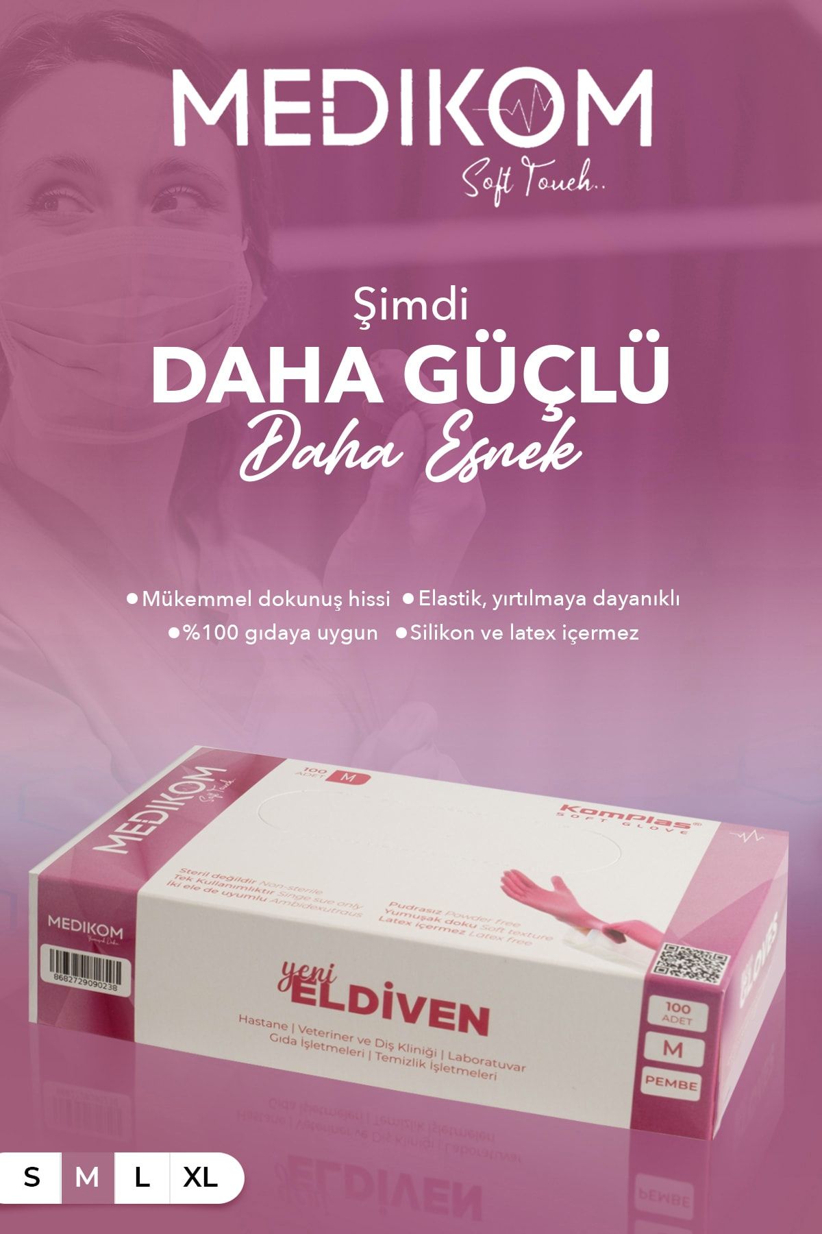 MEDİKOM Soft Glove %100 Tpe Eldiven 100'lü Pudrasız Pembe Medium