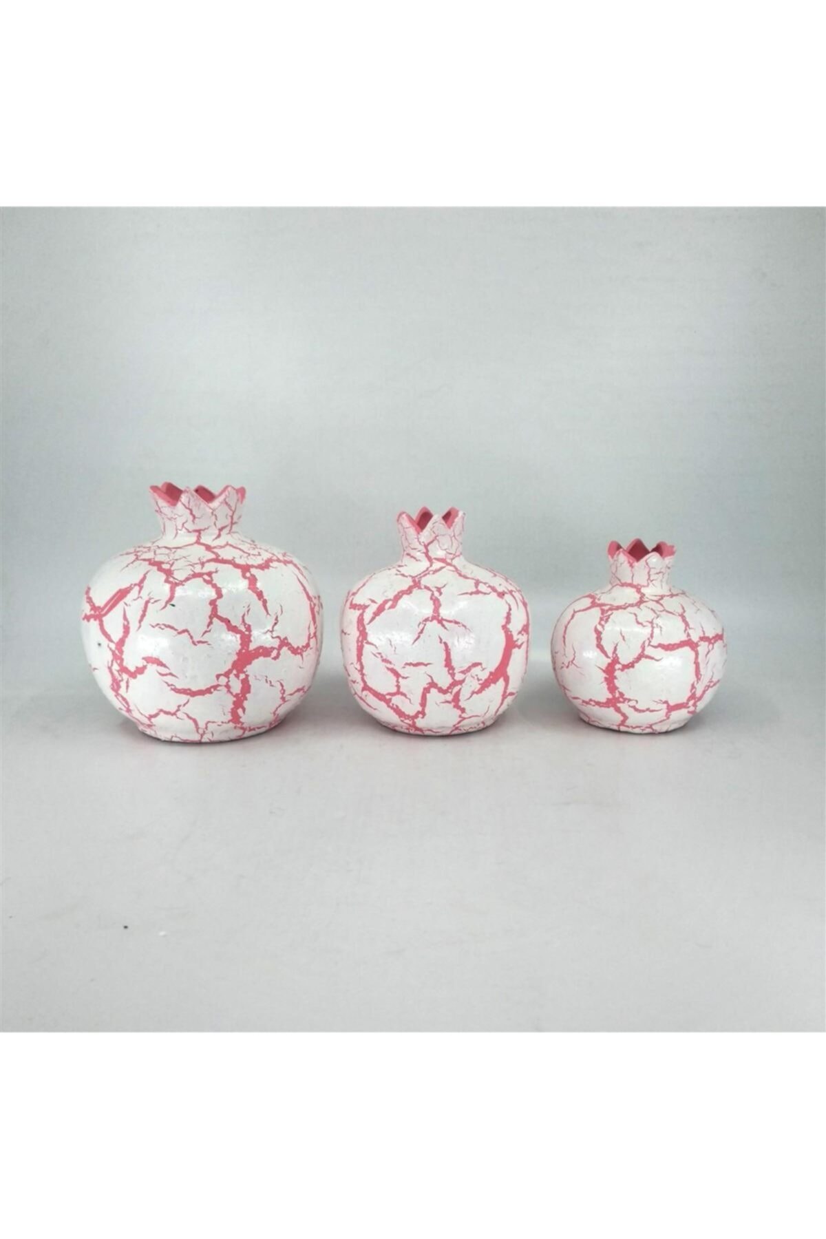 Myb Turkish Crafts Beyaz Pembe Üçlü Seramik Döküm Dekoratif Masa Süsü Nar Seti