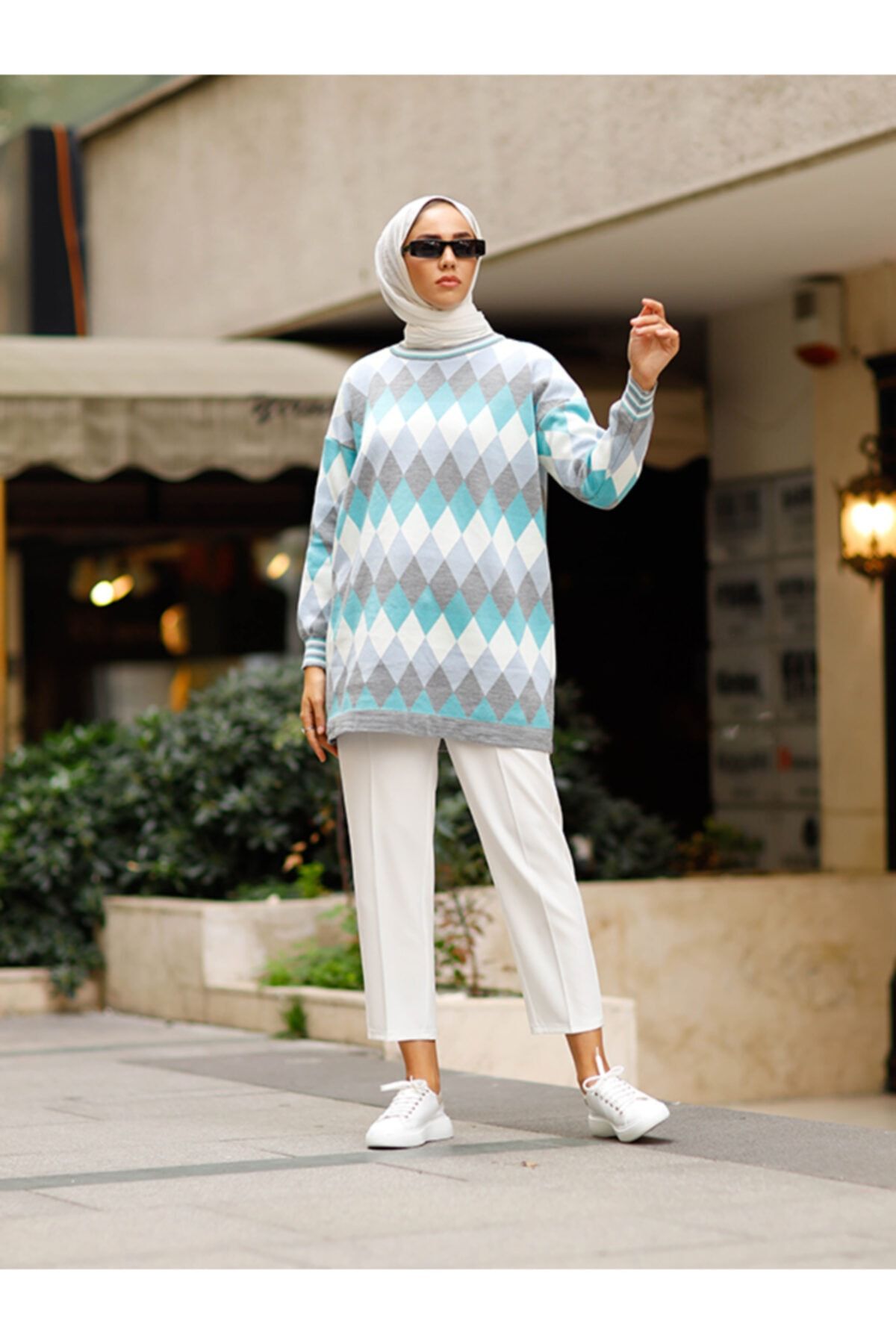 Rimel Moda Baklava Desen Kazak Gri