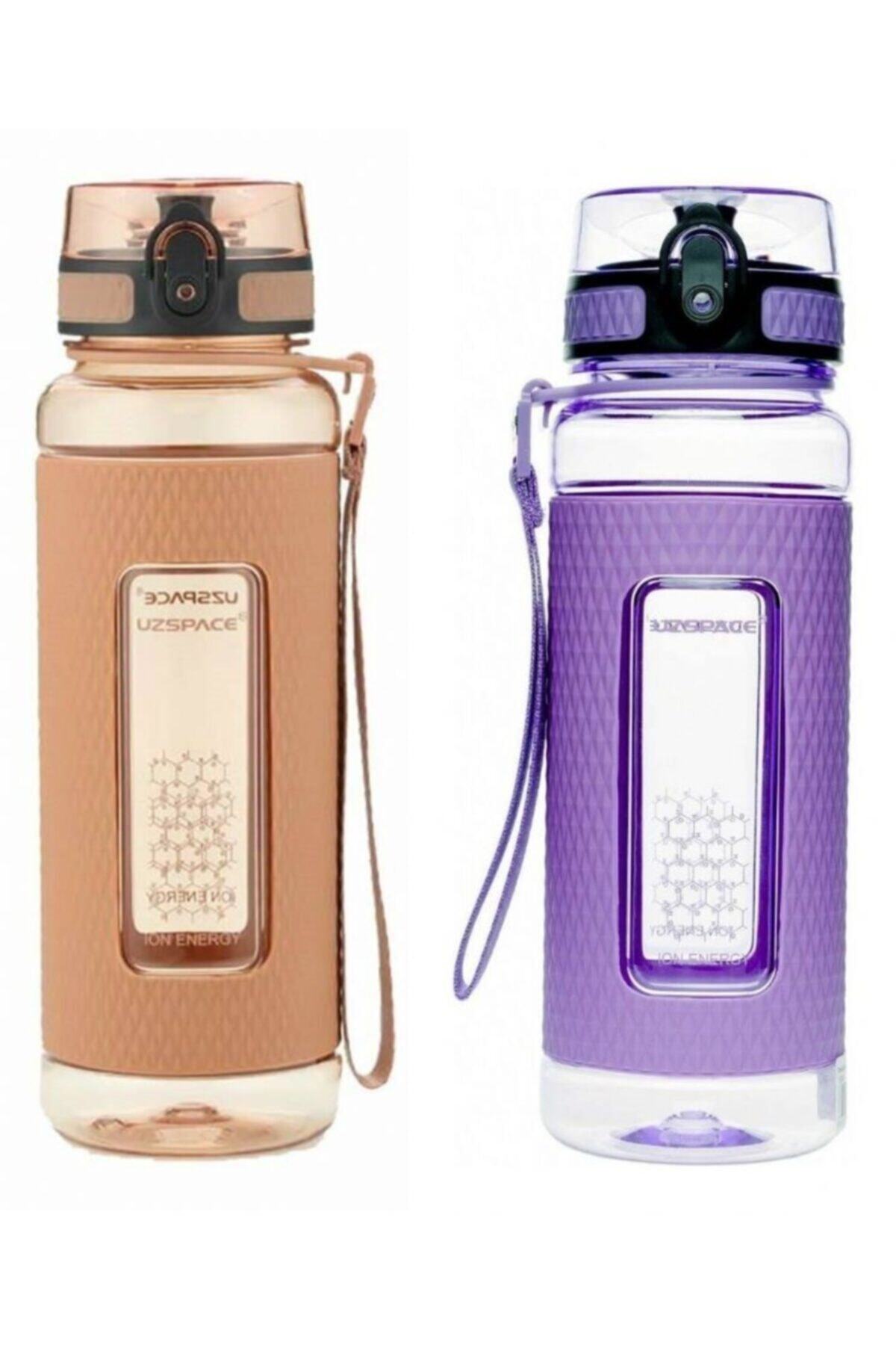 Uzspace 950 Ml Gri-mor Tritan Kırılmaz Matara Seti - Silikon Gövde