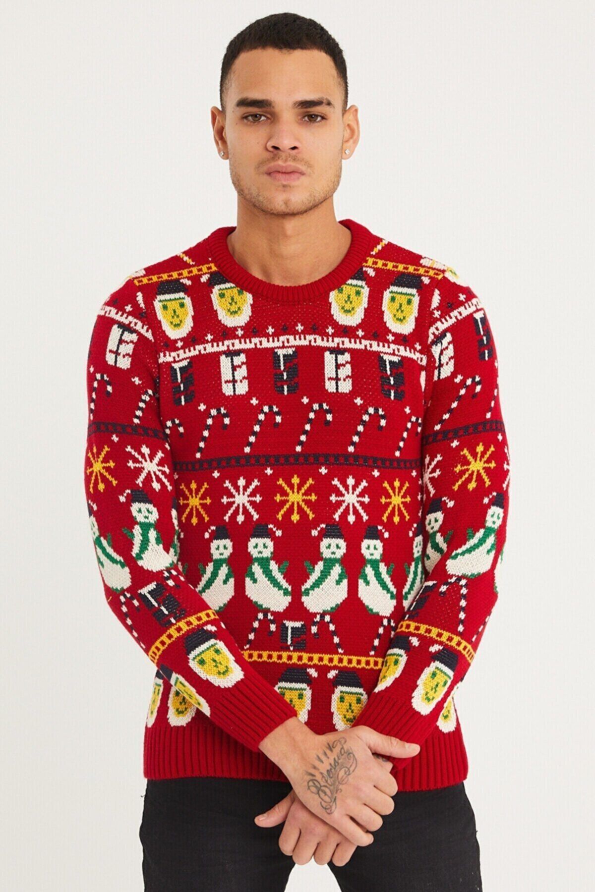 COOL TARZ Men s Red Christmas New Year Sweater Trendyol