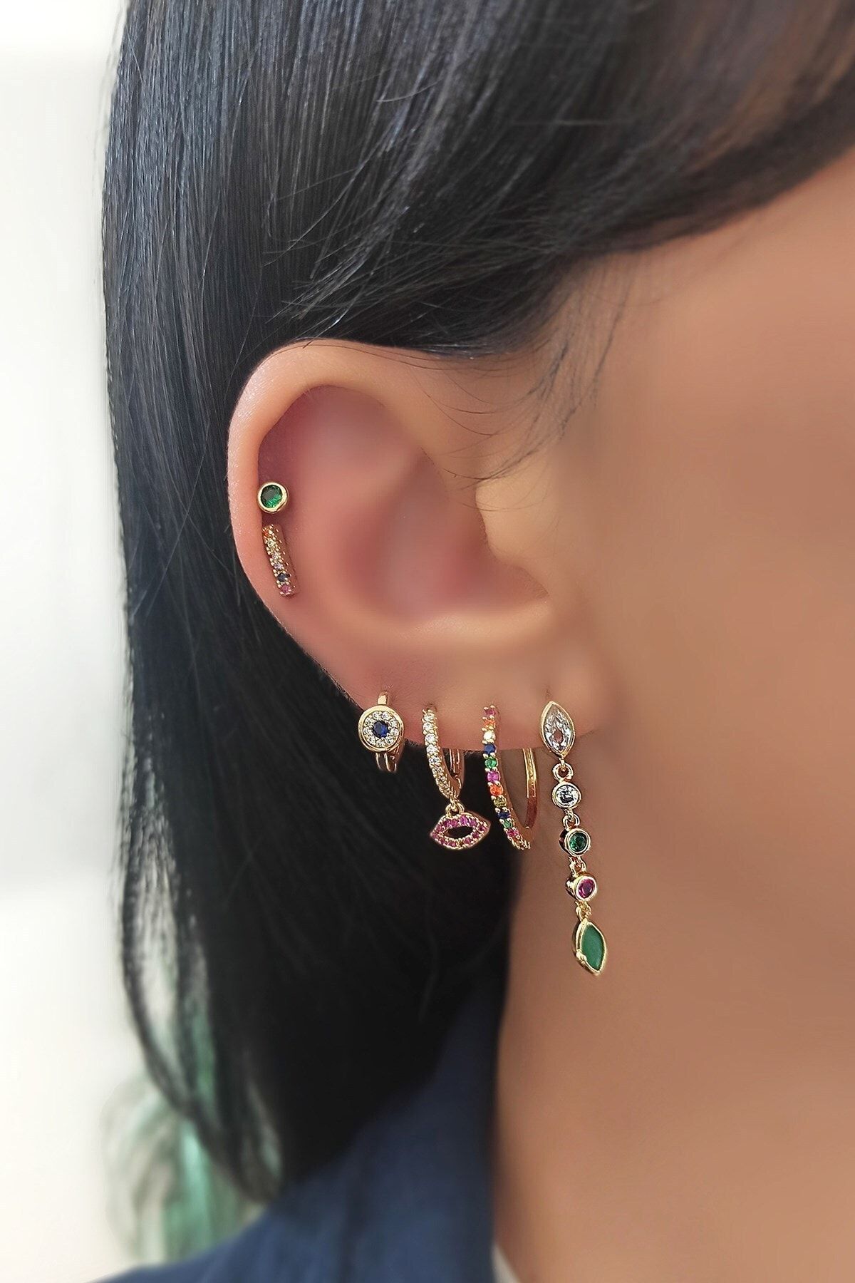 Çlk Accessories 6 Lı Renkli Taşlı Halka Küpe Kombin Trküpe34101 B37503