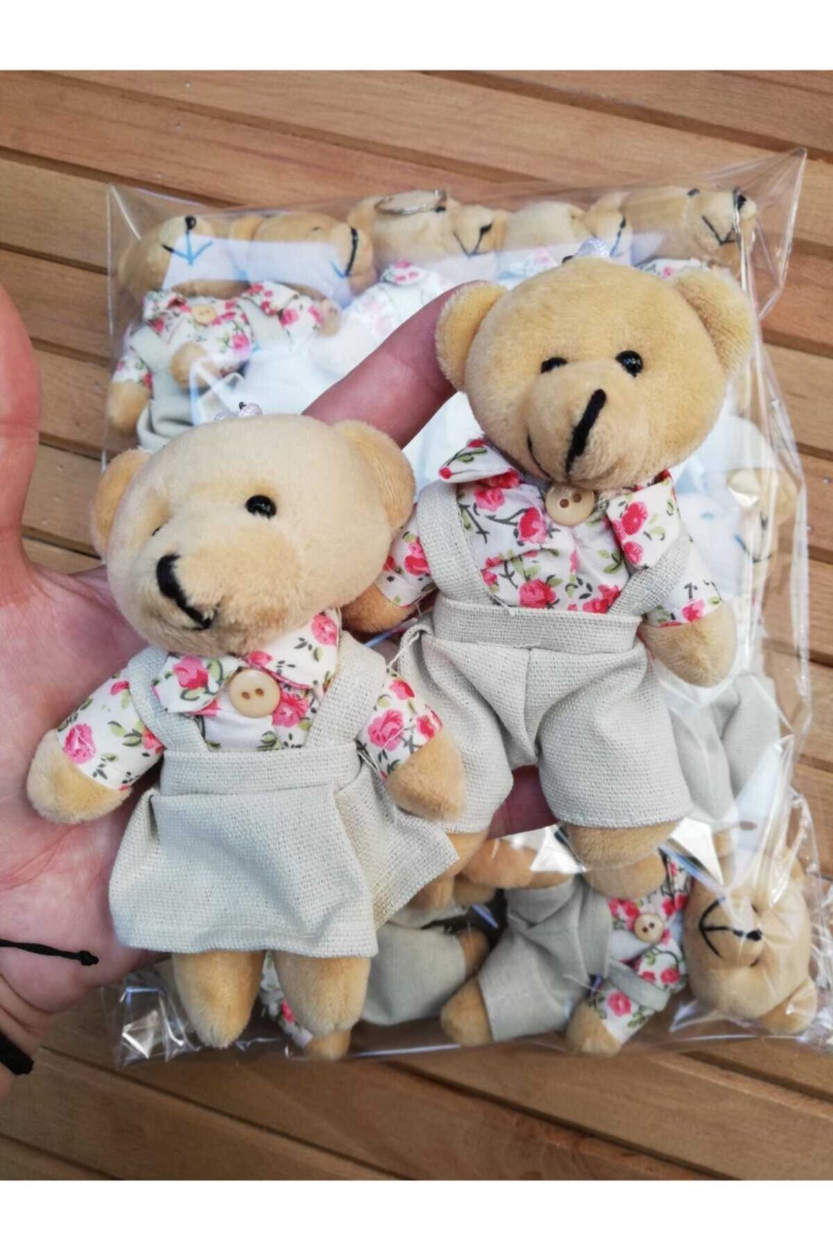 laylababy Peluş Ayıcık 12 Cm Elbiseli Erkek Anahtarlıklı 12 Li Paket