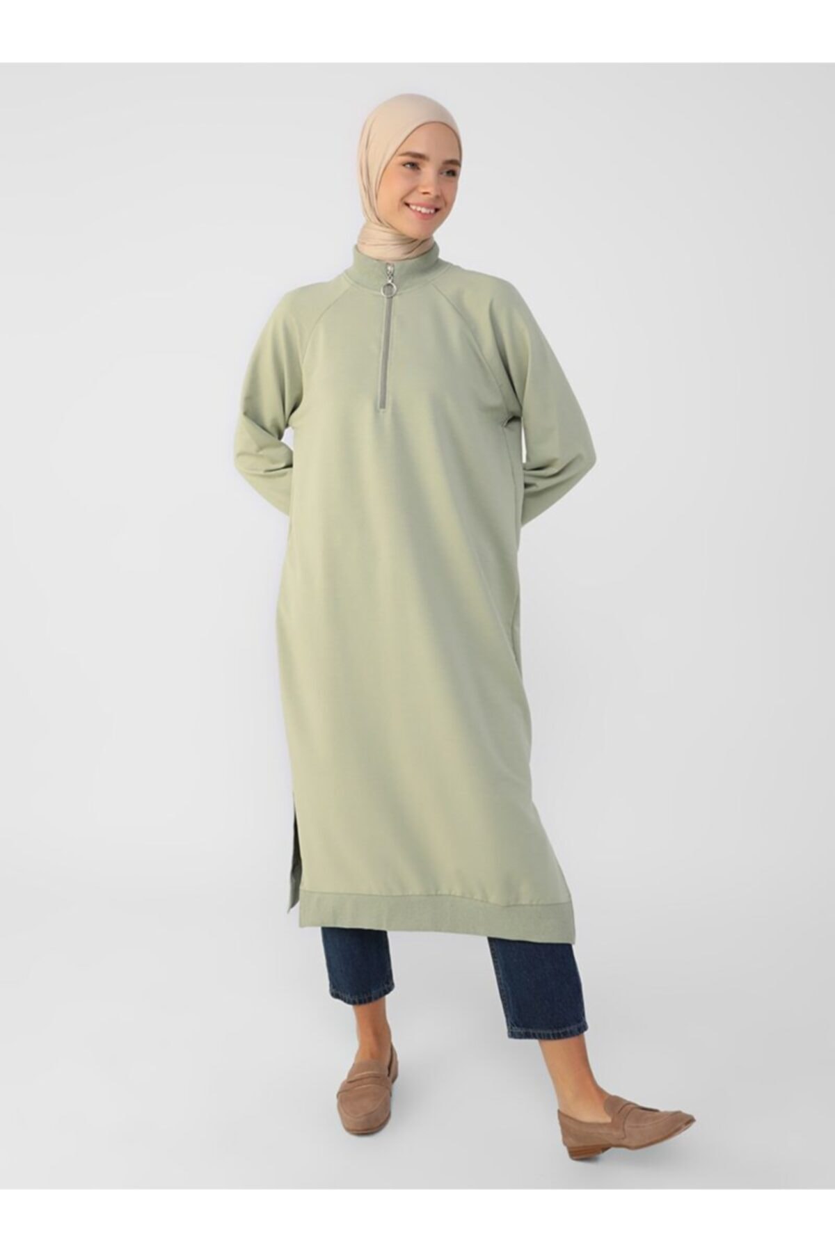 Refka Fermuar Detaylı Sweatshirt Mint Yeşili