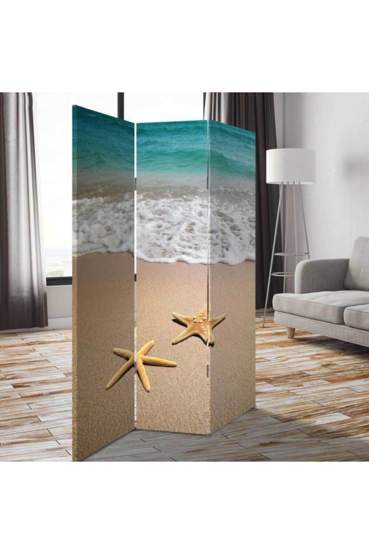 StellaStore Denizyıldızı 3 Kanatlı Oda Bölücü Çift Taraflı Kanvas Paravan