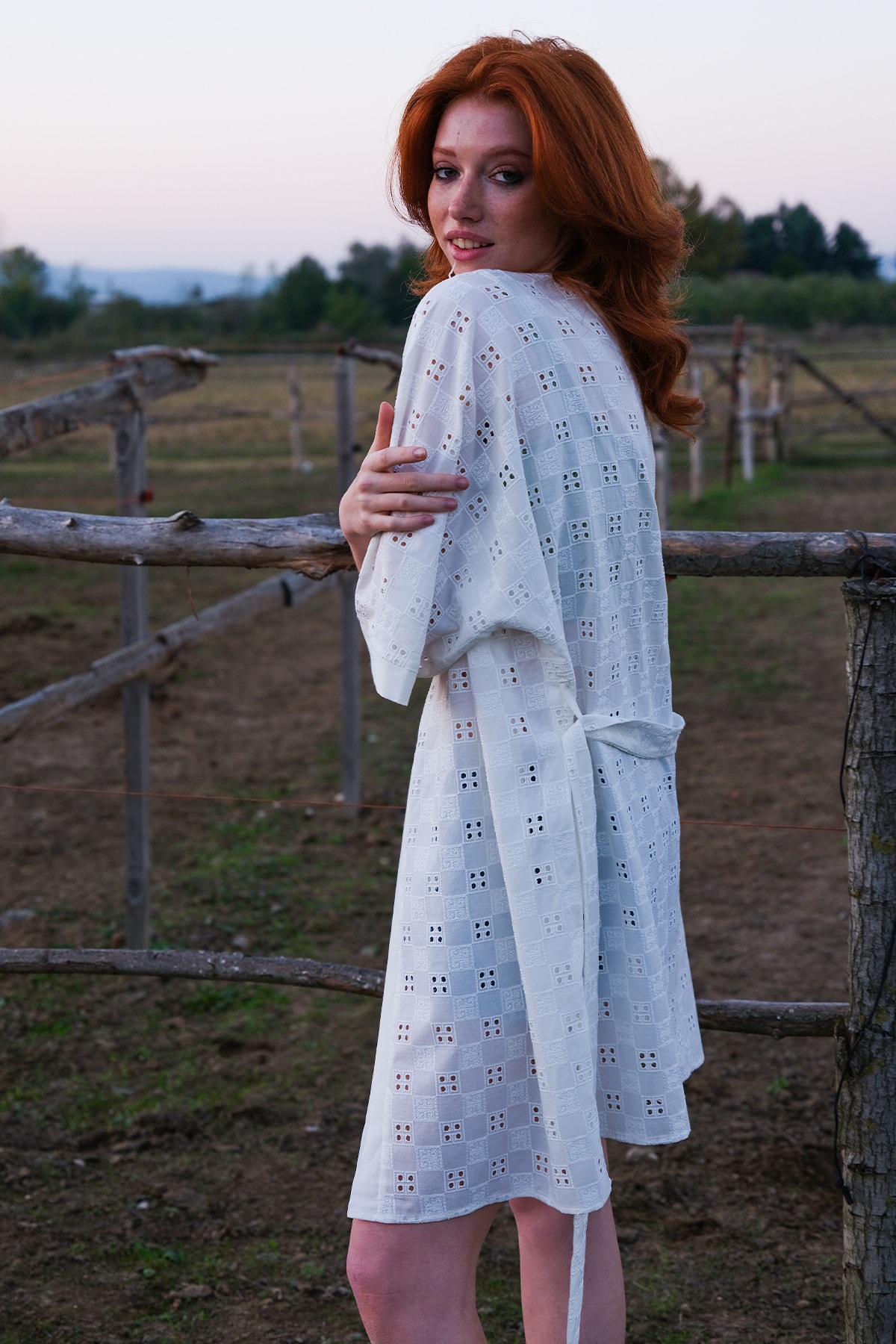VALERIA Pamuklu Vual Kumaş Pirendiru Kimono