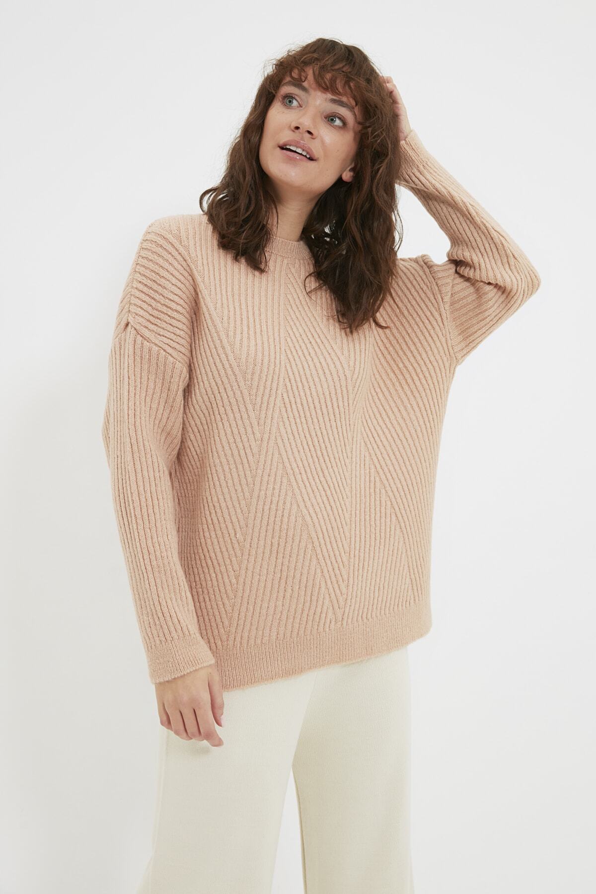 Trendyol Modest Pudra Bisiklet Yaka Triko Kazak TCTAW22AK0222