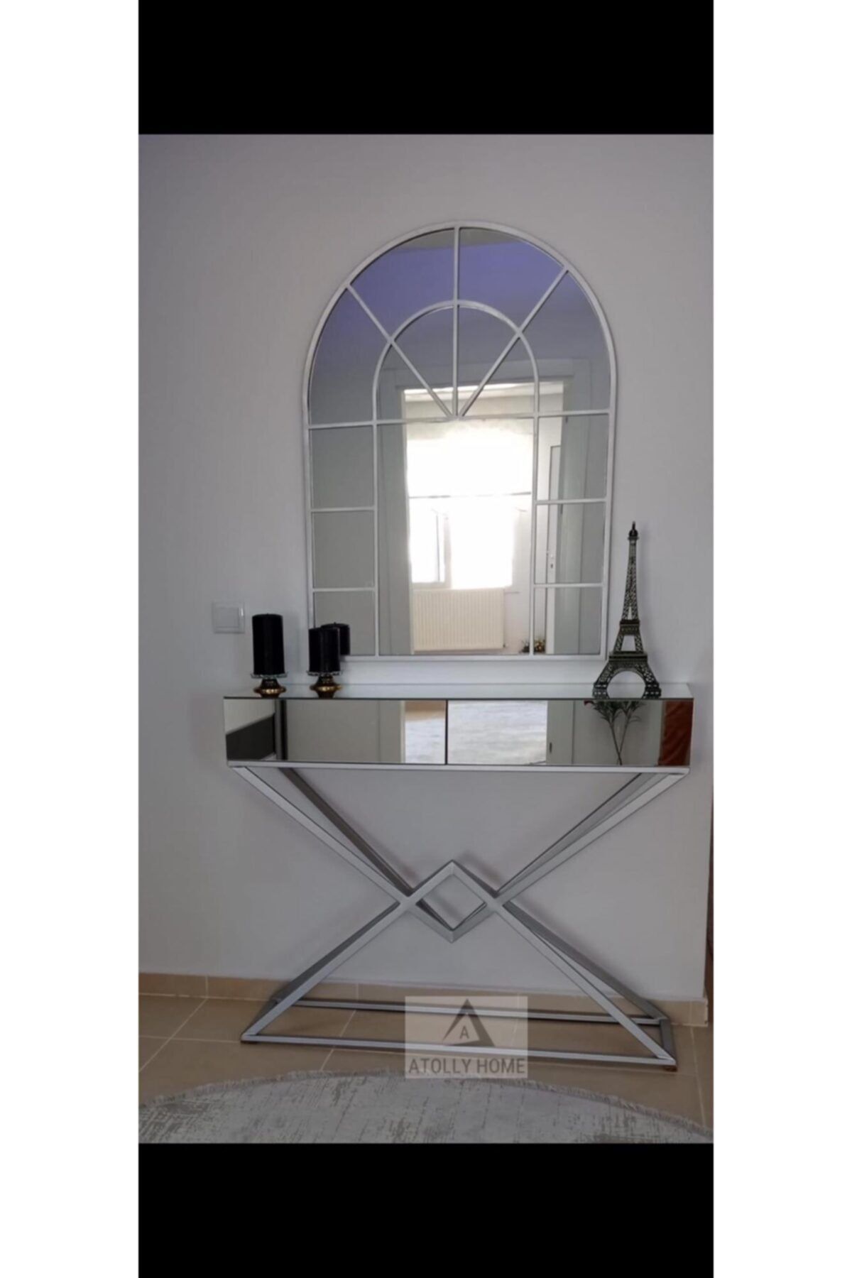 Atolly Home Metal Gümüş Gri Ayna Dahil Dresuar