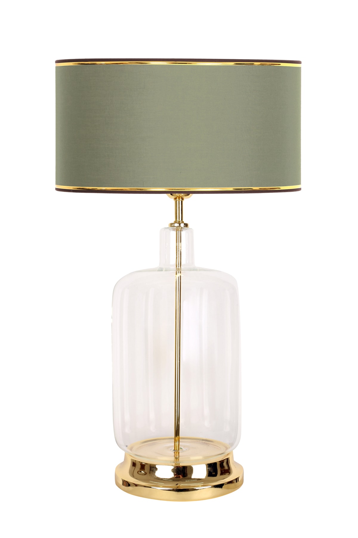 Vinner Rouen Gold Ayaklı Modern Özel Tasarım Cam Abajur - Gold Şeritli Haki