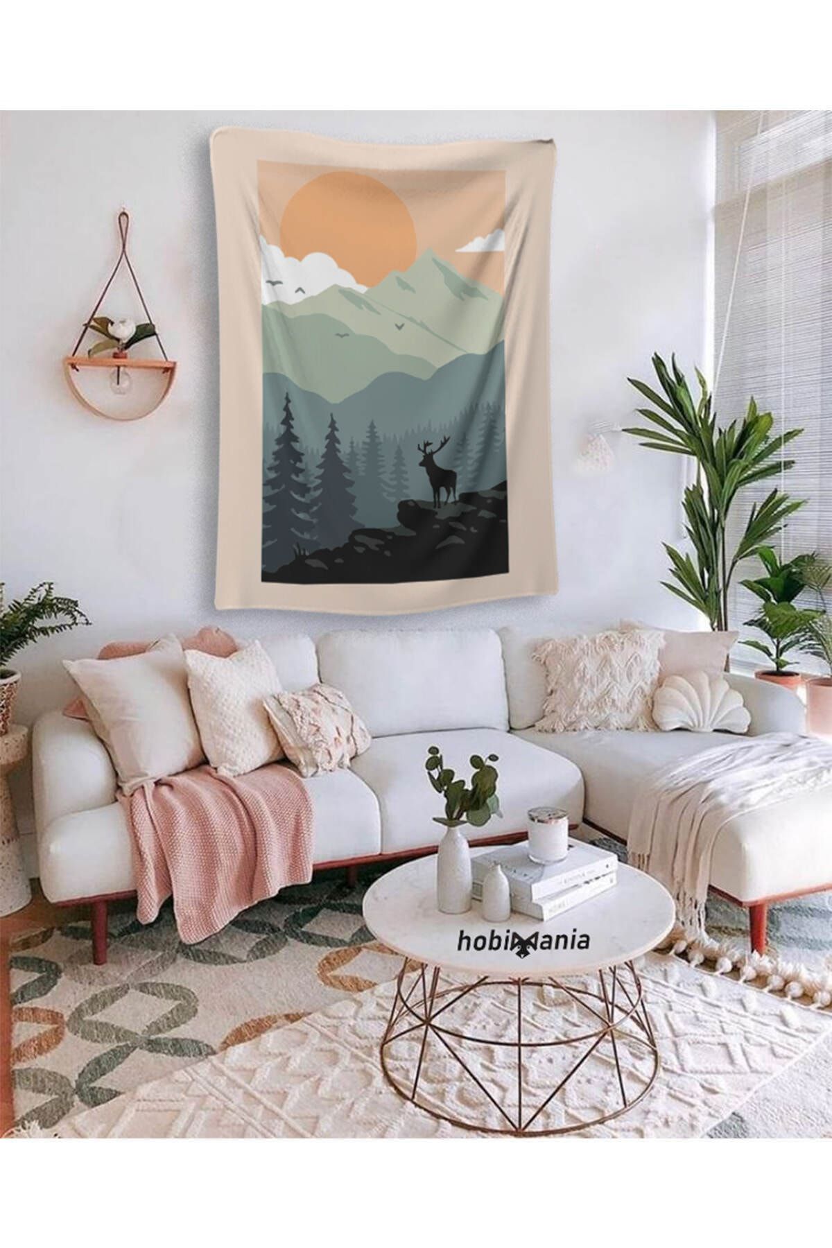 Hobimania Duvar Örtüsü Tapestry Geyik Ve Doğa 150x200 Cm Duvar Dekorasyon Moda