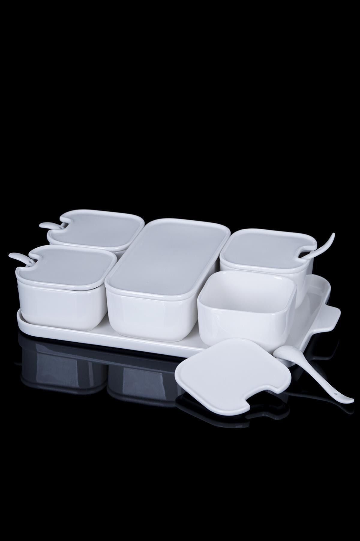 ACAR Pure White 6'lı Porselen Kahvaltılık -kaşıklı