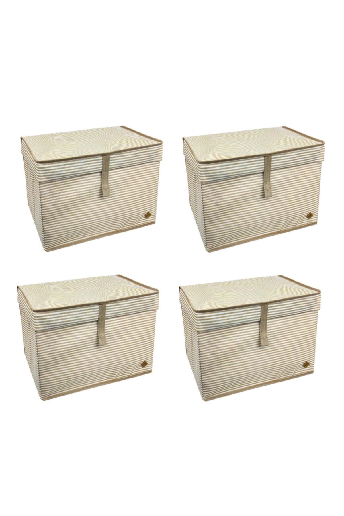 Modaxstore Çok Amaçlı Su Geçirmez Kumaş Kapaklı Düzenleyici Mini Boy Hurç & Kutu 4' Lü Set (40x30x26cm)