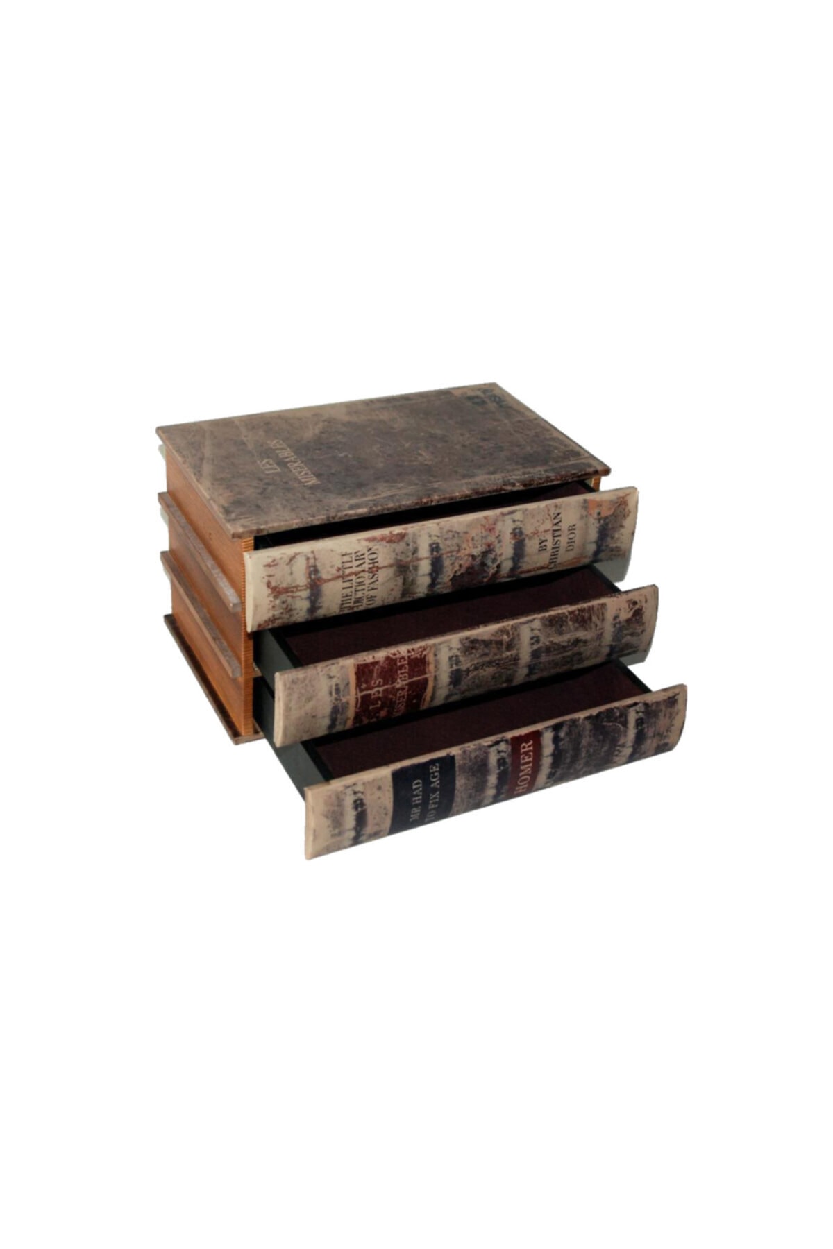 Misiny -kitap Şeklinde 3 Çekmeceli Ahşap Kutu 002