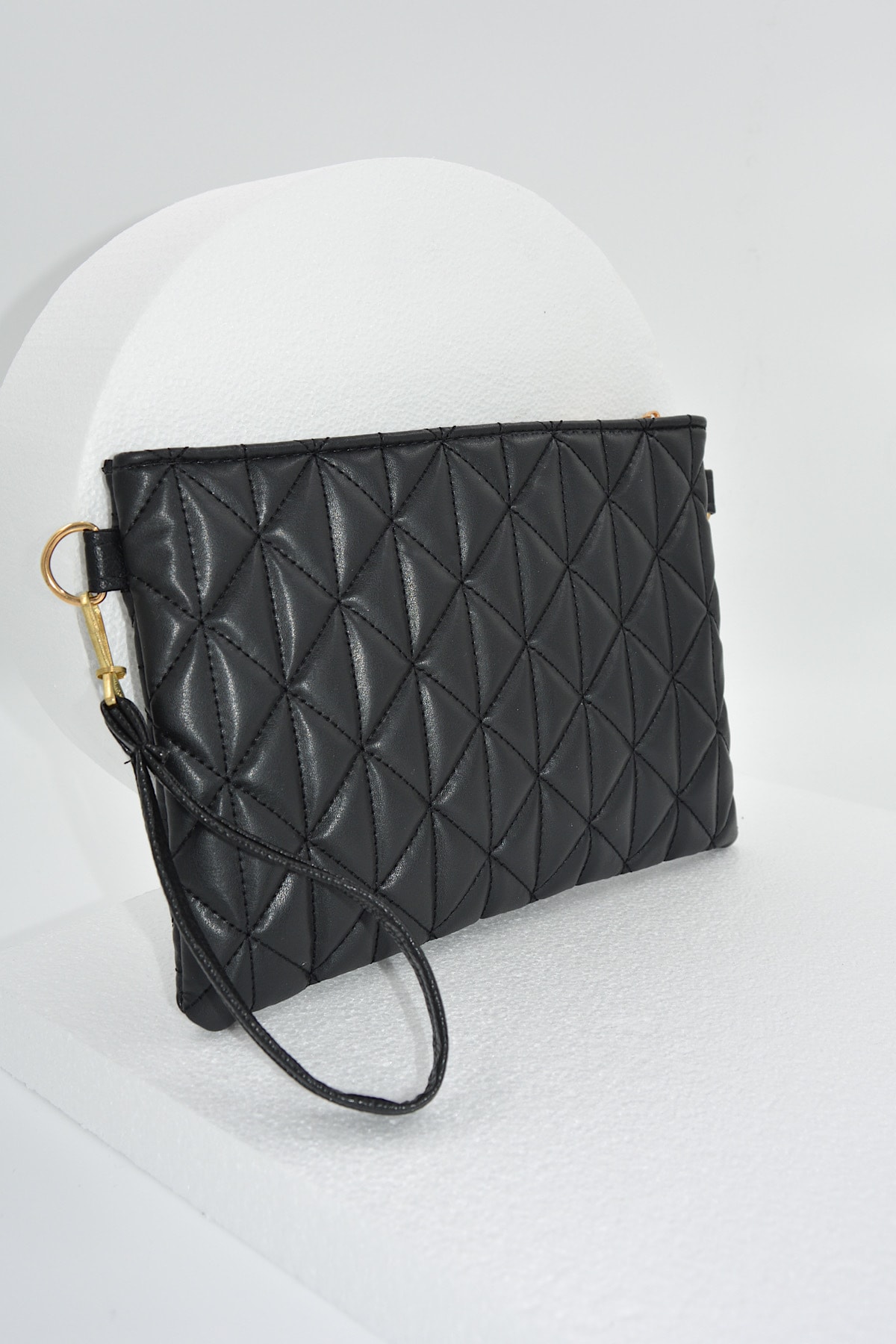 Defnella Kadın Siyah Üçgen Desenli Portföy Clutch Çanta
