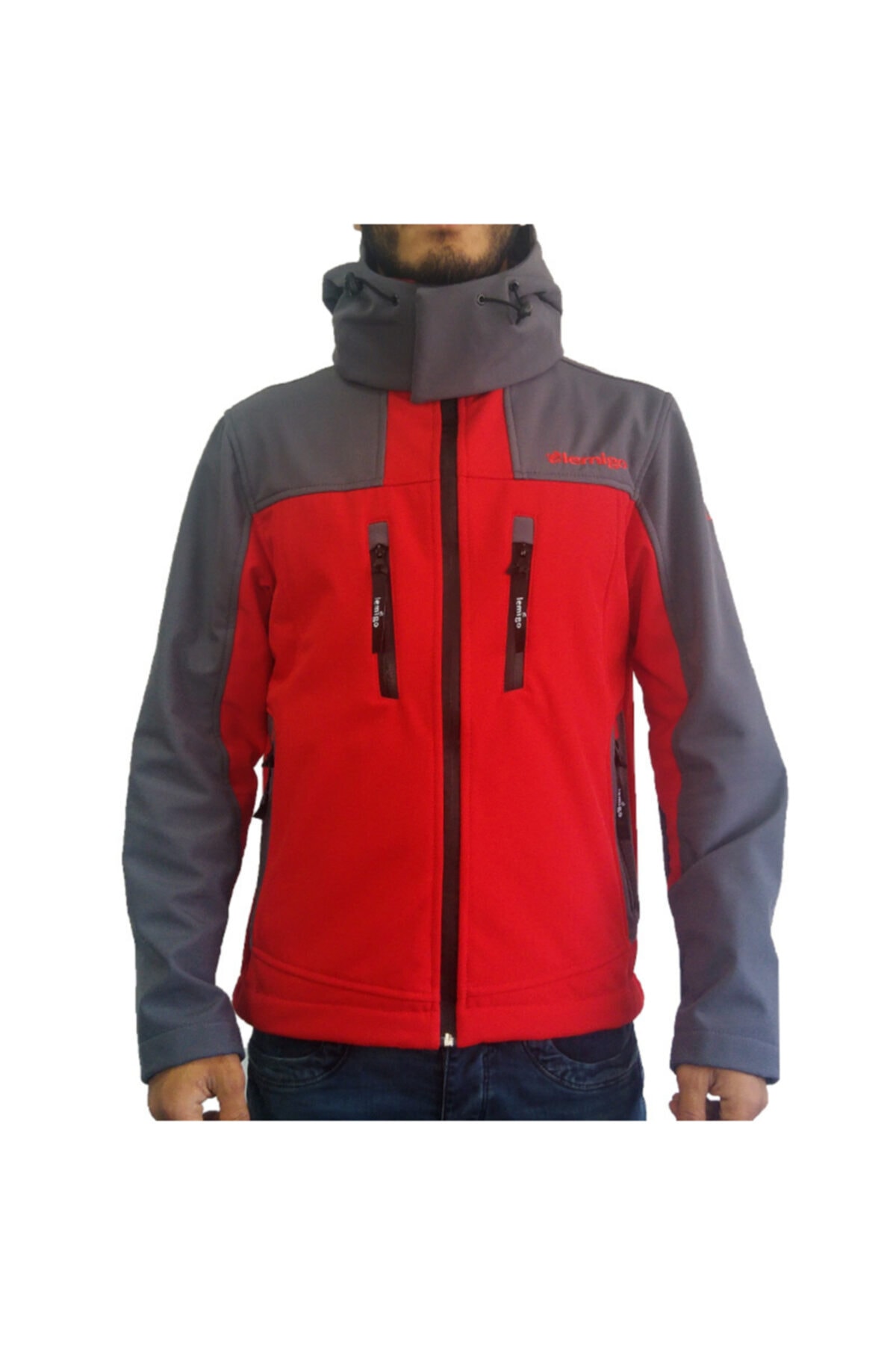 e life tasarım Softshell Kapşonlu Mont Kırmızı-gri Xxl