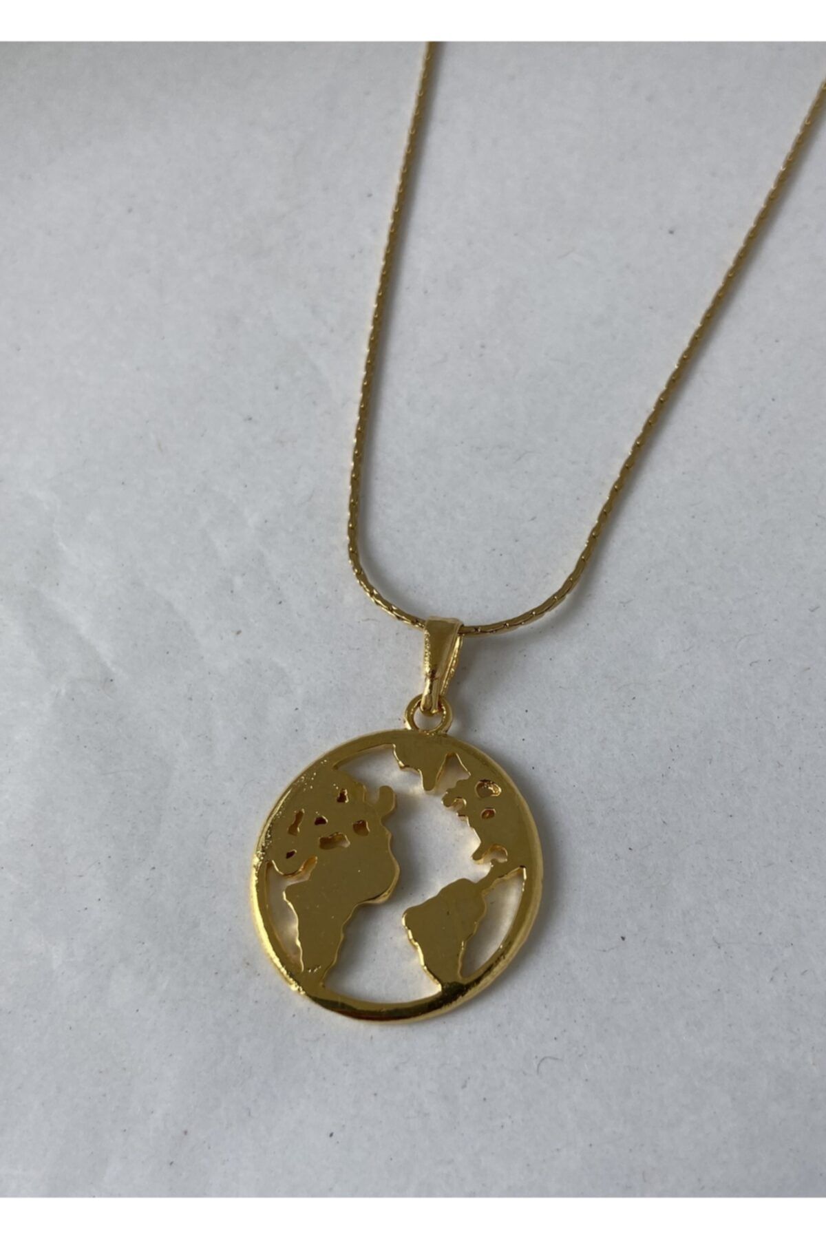 KİLİGİSTANBUL Gold Renk Çelik Zincir Dünya Kolye