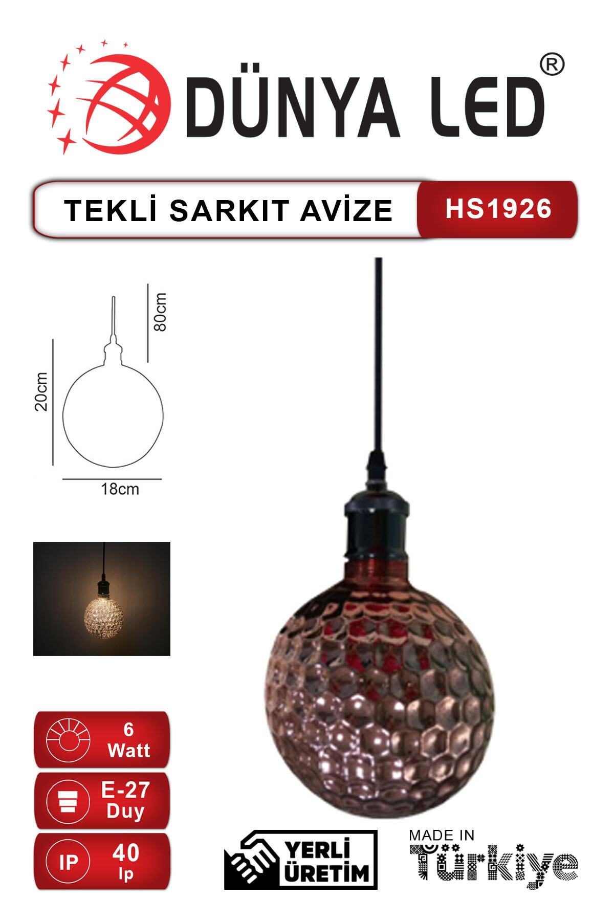 DÜNYA LED Hs.1926 Globe Filament Sarkıt Armatür Salon Cafe Hol Ofis Aydınlatması