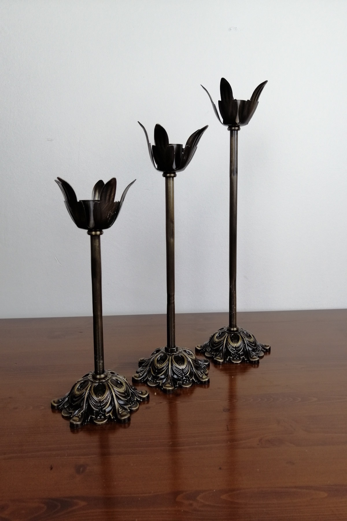 Yakamoz Bronz Daphne 3'lü Şamdan Mumluk Antik