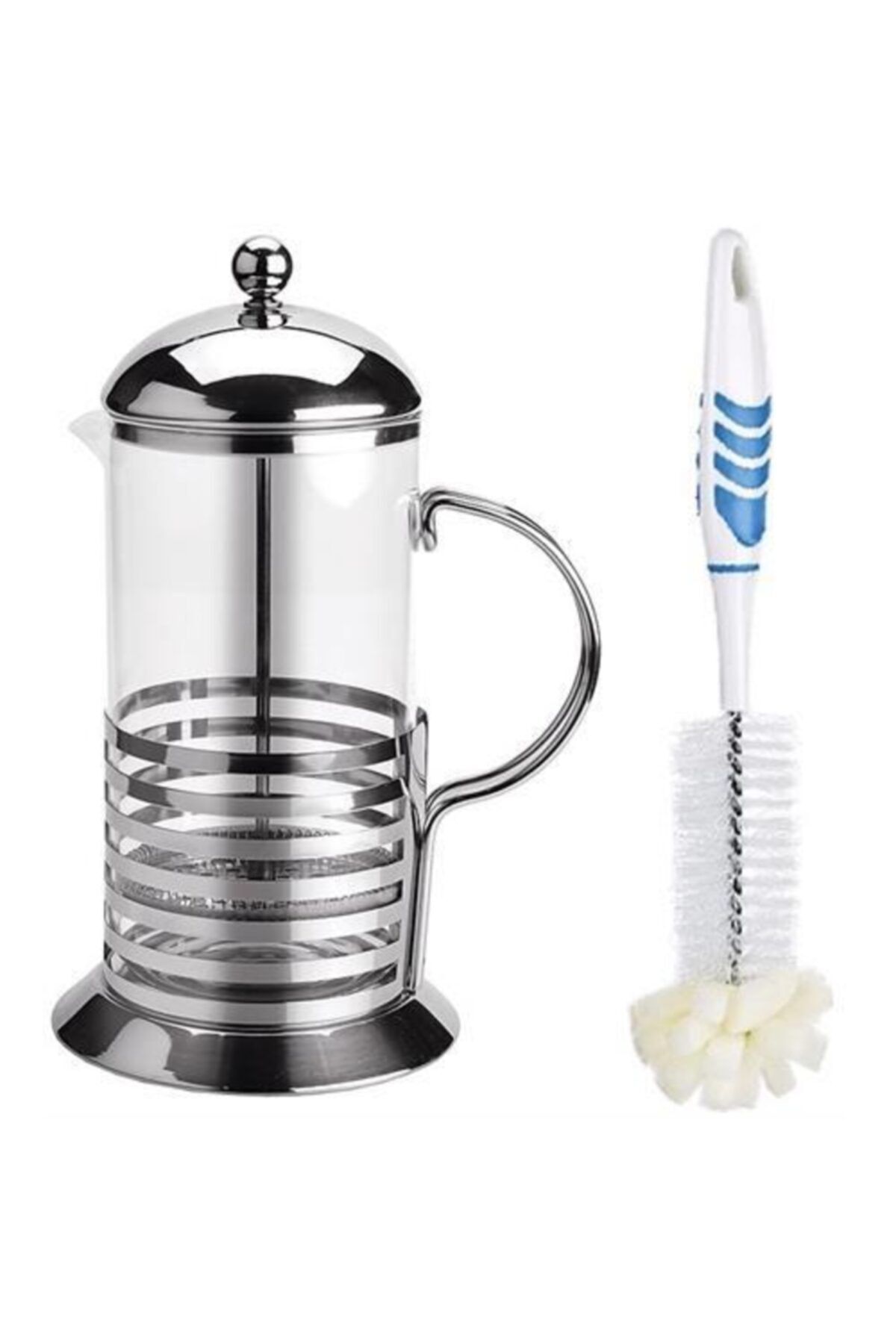 KaktüsKedi French Press Cam Metal 350 Ml Ve Temizleme Seti 6'lı Paket
