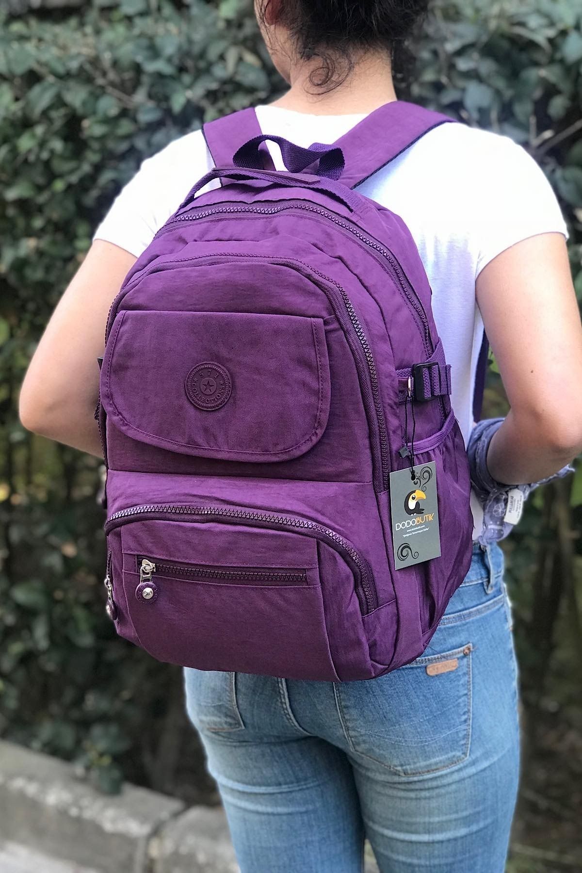 DodoButik Suya Dayanıklı Büyük Boy Mor Sırt Çantası