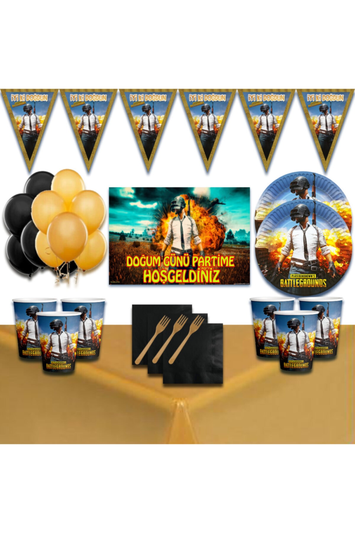 partykids Afişli Playerunknown's Battlegrounds 24 Kişilik Doğum Günü Parti Süsleri Malzemeleri Seti