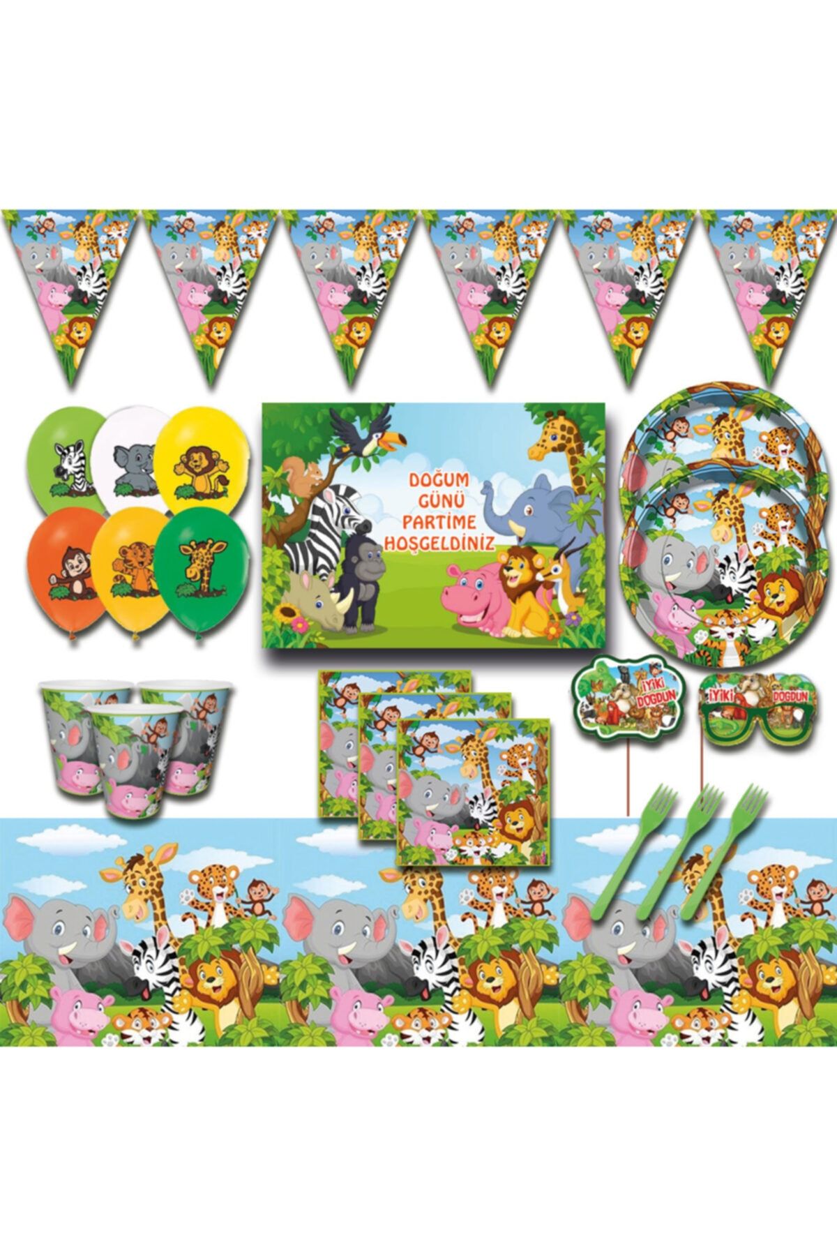 partykids Zoo Afişli 8 Kişilik Doğum Günü Parti Malzemeleri Seti