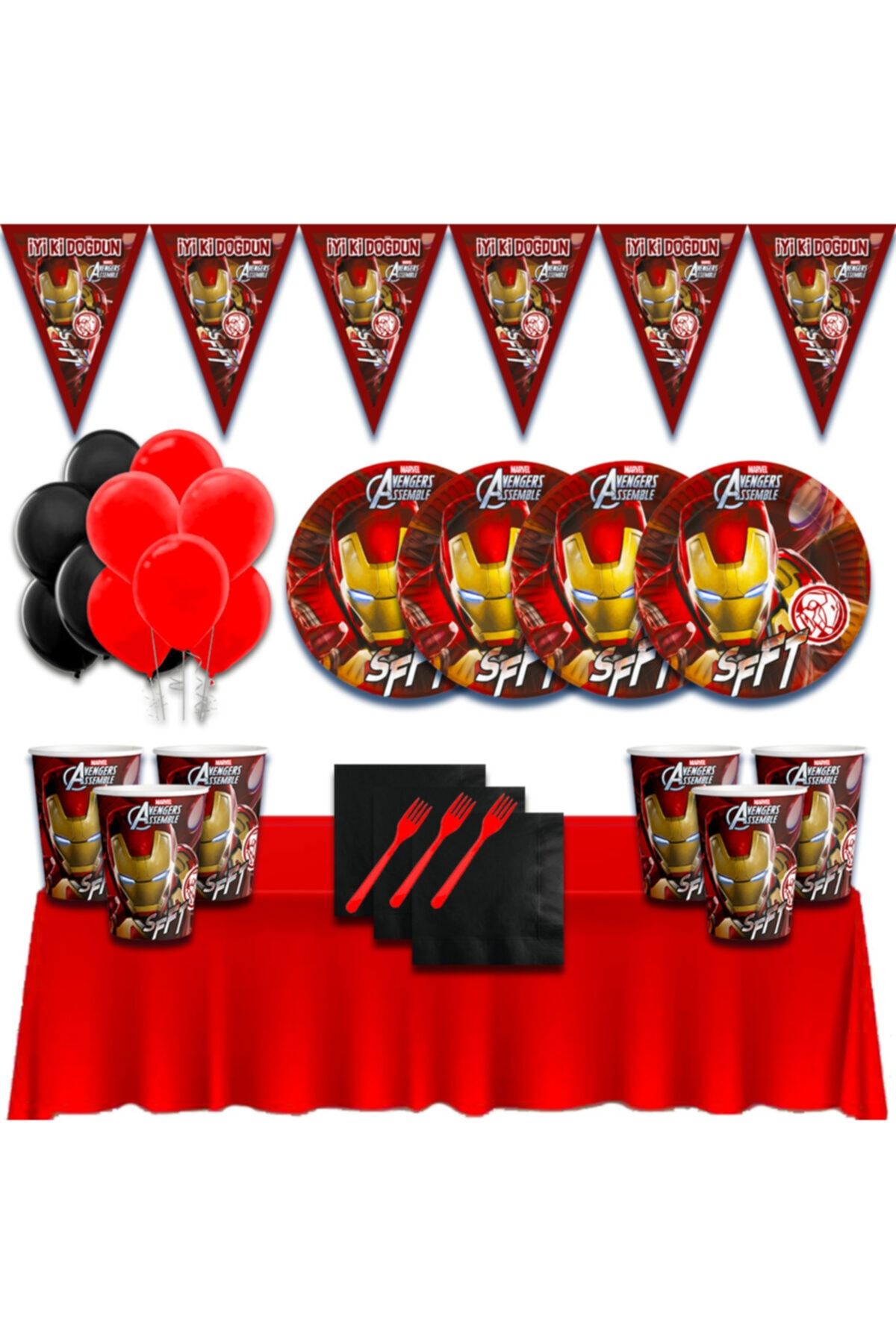 partykids Iron Man Demir Adam 24 Kişilik Doğum Günü Parti Süsleri Malzemeleri Seti