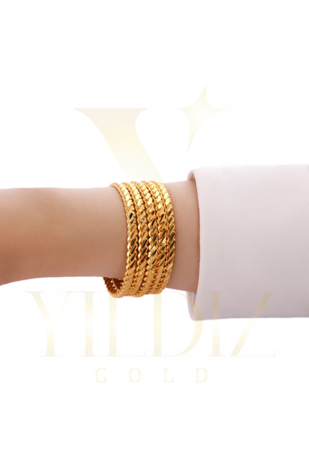 Yıldız Gold İmitasyon 22 Ayar Altın Kaplama 5 Li Adana Burma Bilezik