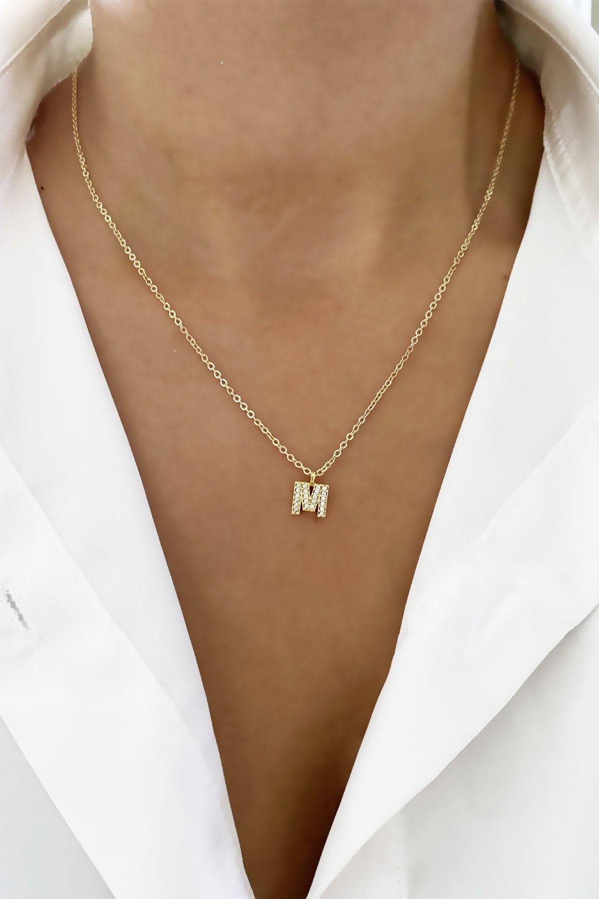 Clare s Store Thin Chain Zircon Stone Letter Necklace Letter M