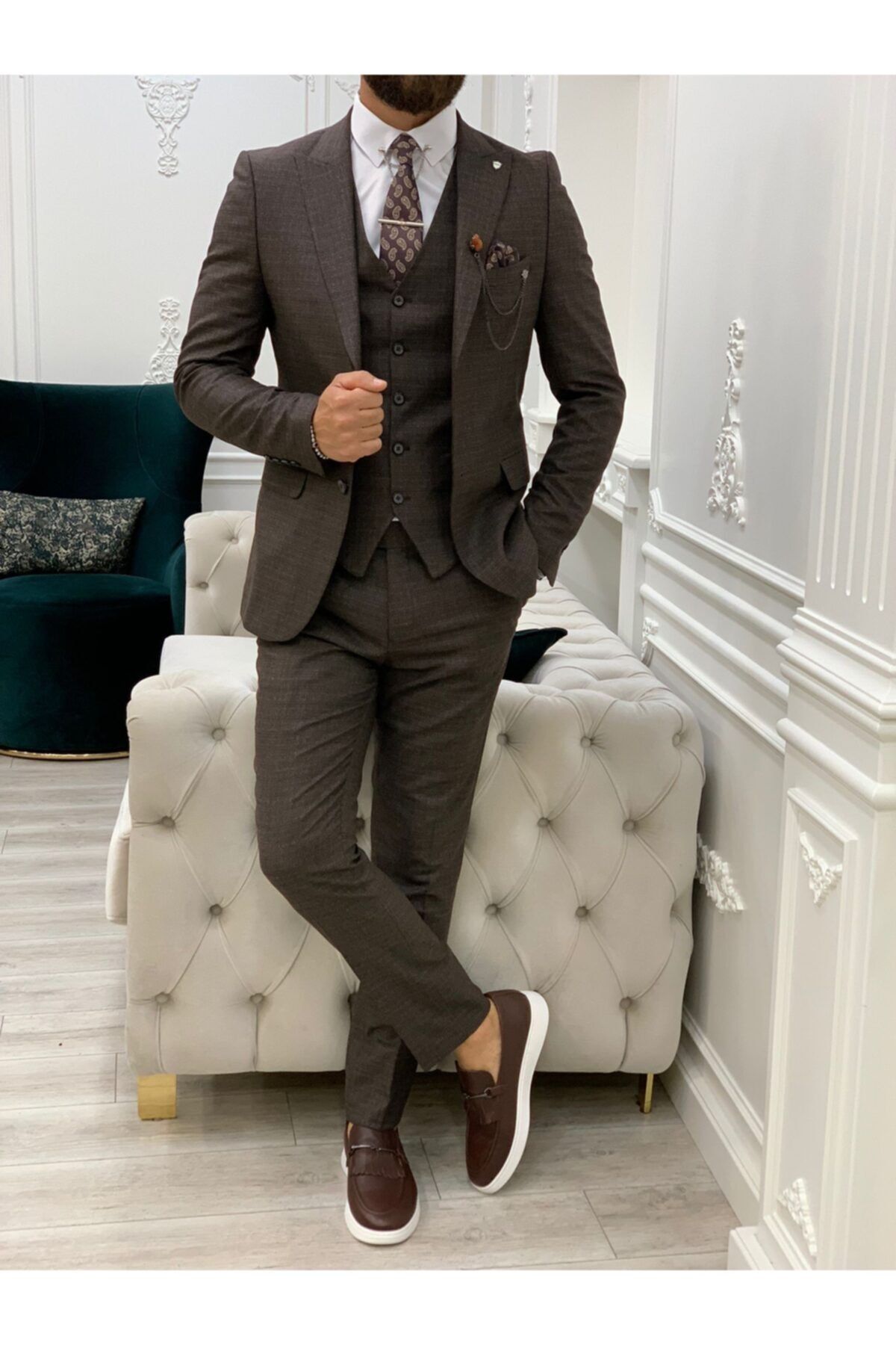 PAREZ Slim Fit Kırçıllı Takım Elbise