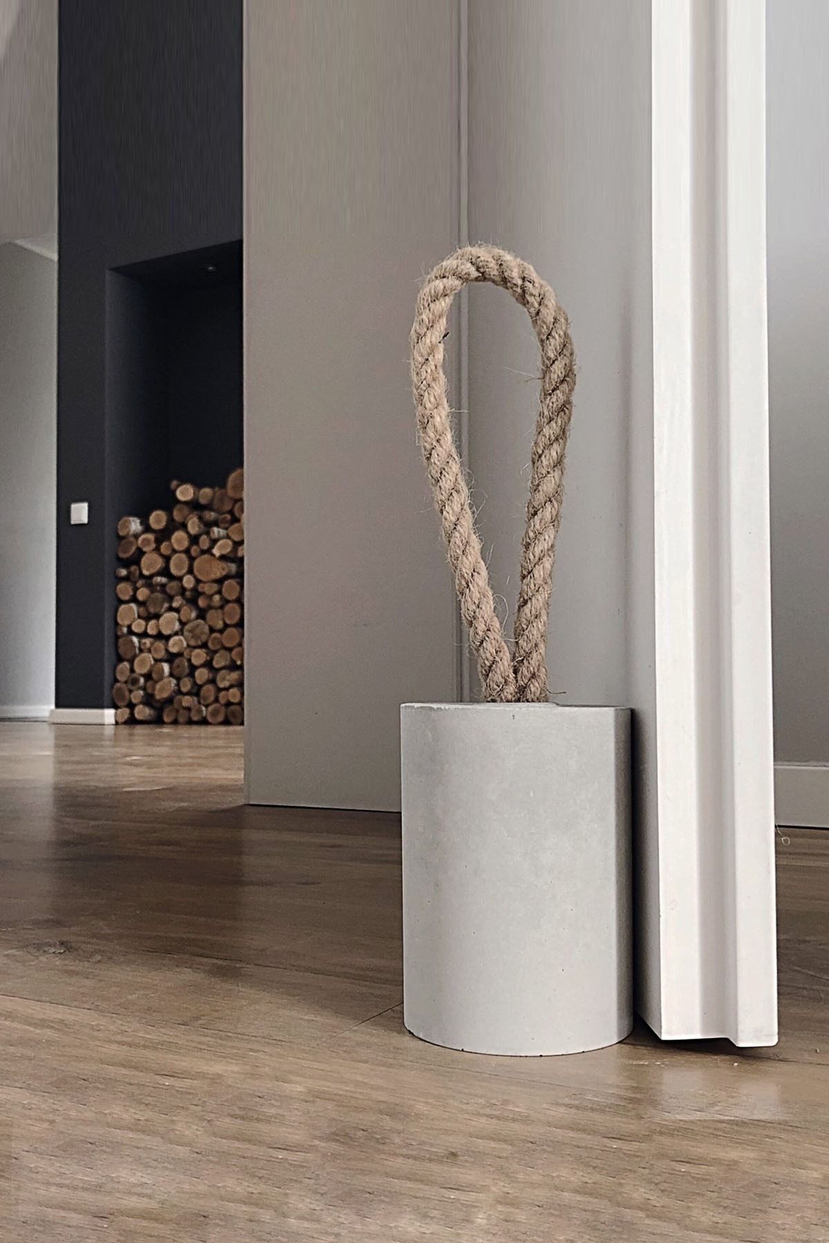 GlowieArt 10mm Hasır Ipli Düz Gri Beton Kapı Tutacağı (stoperi ) 2 Kg