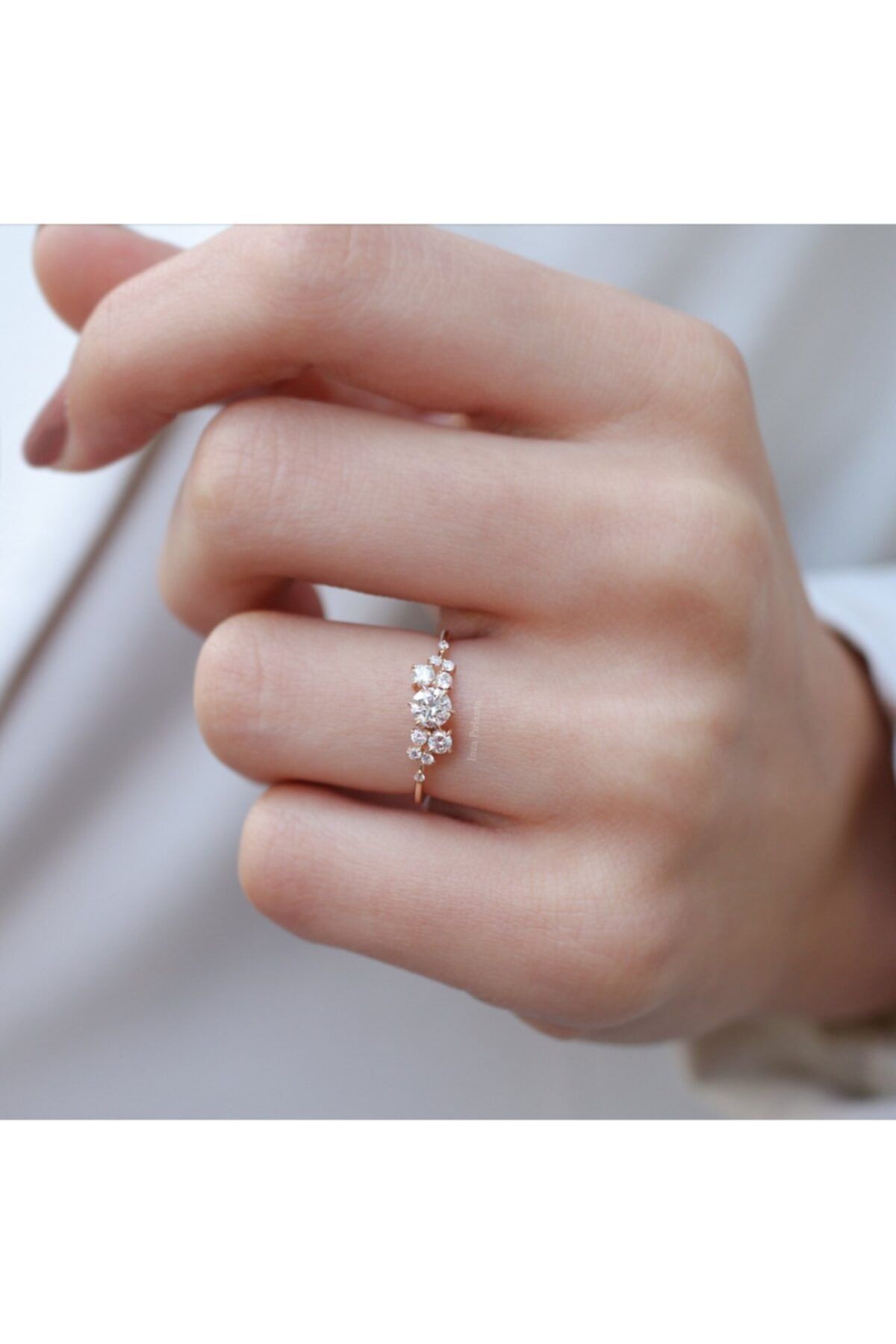 INZA mücevherat 0.55 Ct Vintage Asimetrik Pırlanta Tektaş Yüzük