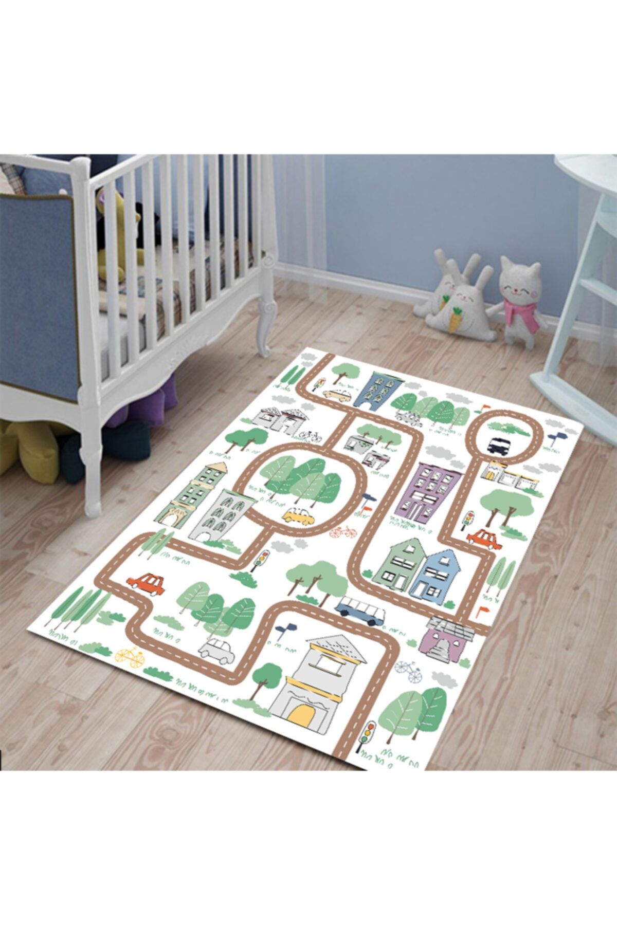 KuzgunHome Çocuk Odası Halısı Yol Desen Dot Taban Halı