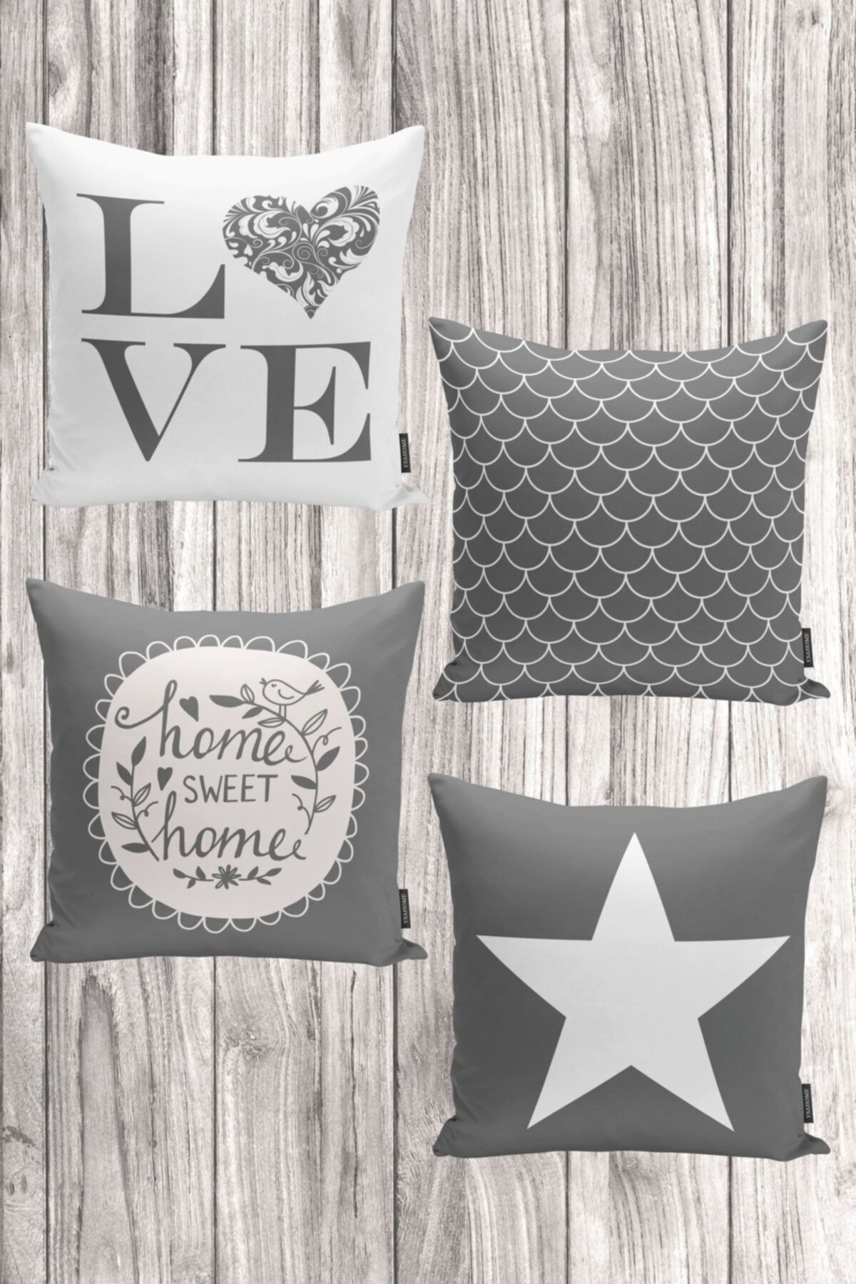 Ysahome Tek Tarafı Baskılı 4'lü Kombin Dekoratif Modern Kırlent Kılıfı