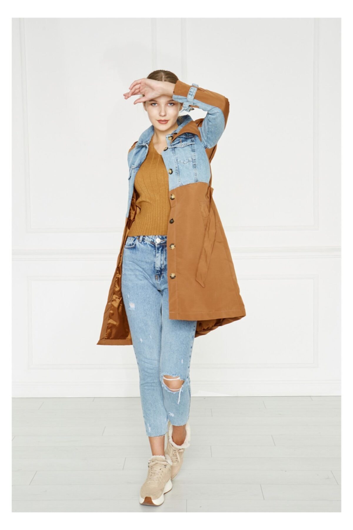 TIFFANY&TOMATO Kot Detaylı Apoletli Uzun Trençkot-kahve