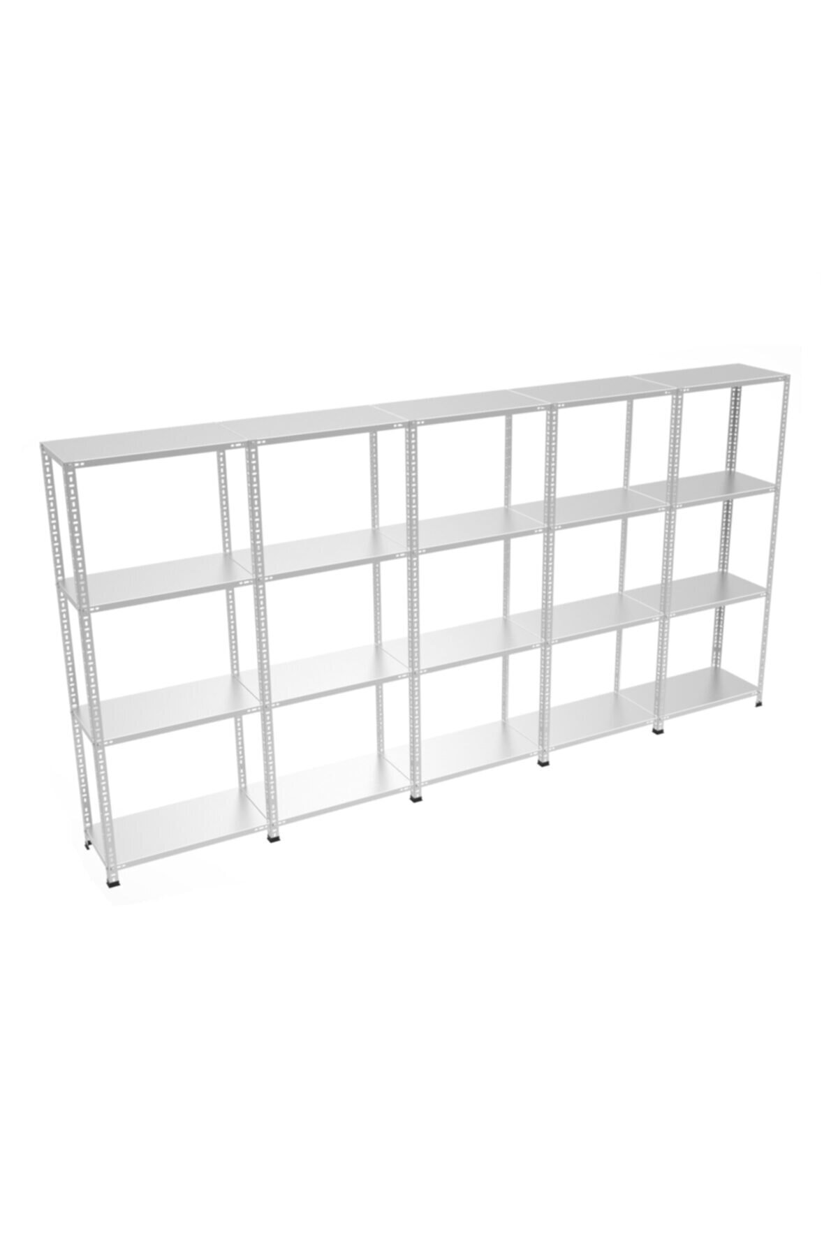 RafBurada 4 Katlı 5'li Bitişik Galvaniz Çelik Raf.Depo,Dosya Rafı 0.70 MM-43X60-150cm
