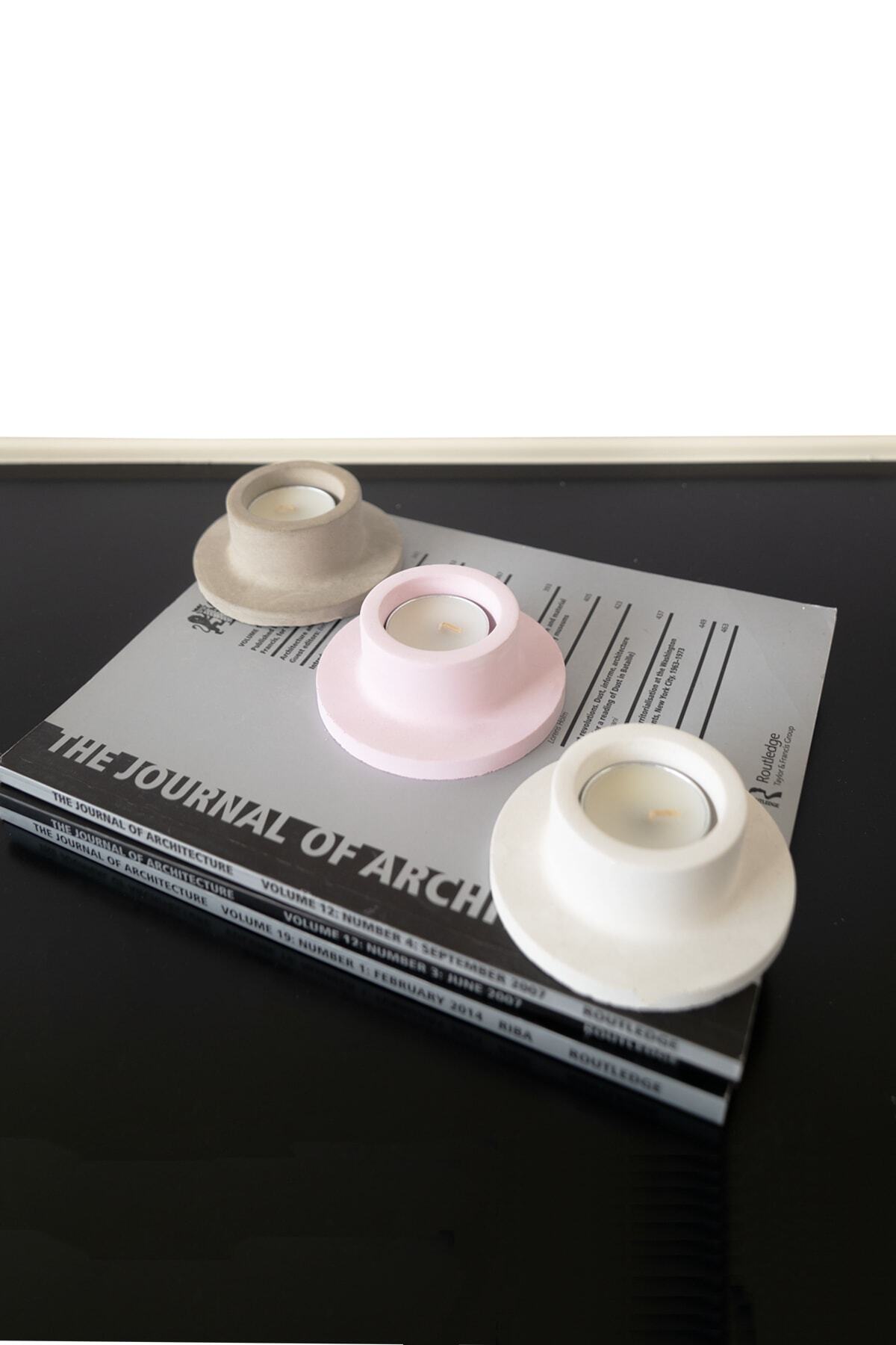 AİWE DESİGN 3'lü Pembe, Gri, Beyaz Tealight Beton Mumluk