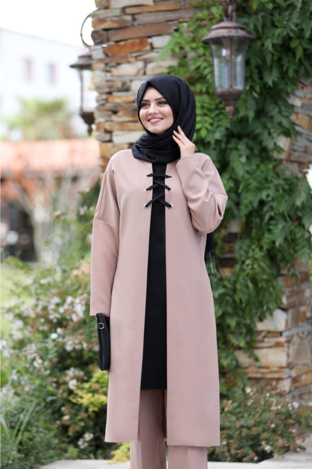 Moda Çizgi Bağcık Detay Ikili Takım Mdc 5561 Pudra
