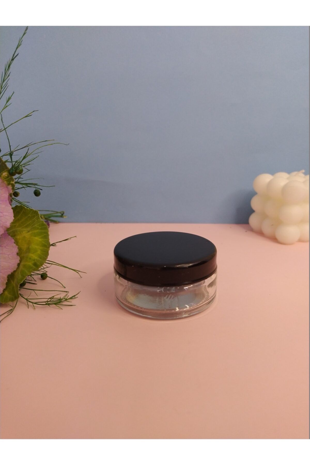 GO BLOBS Rose Şeffaf 50ml Siyah Kapaklı Cam Krem Kavanozu