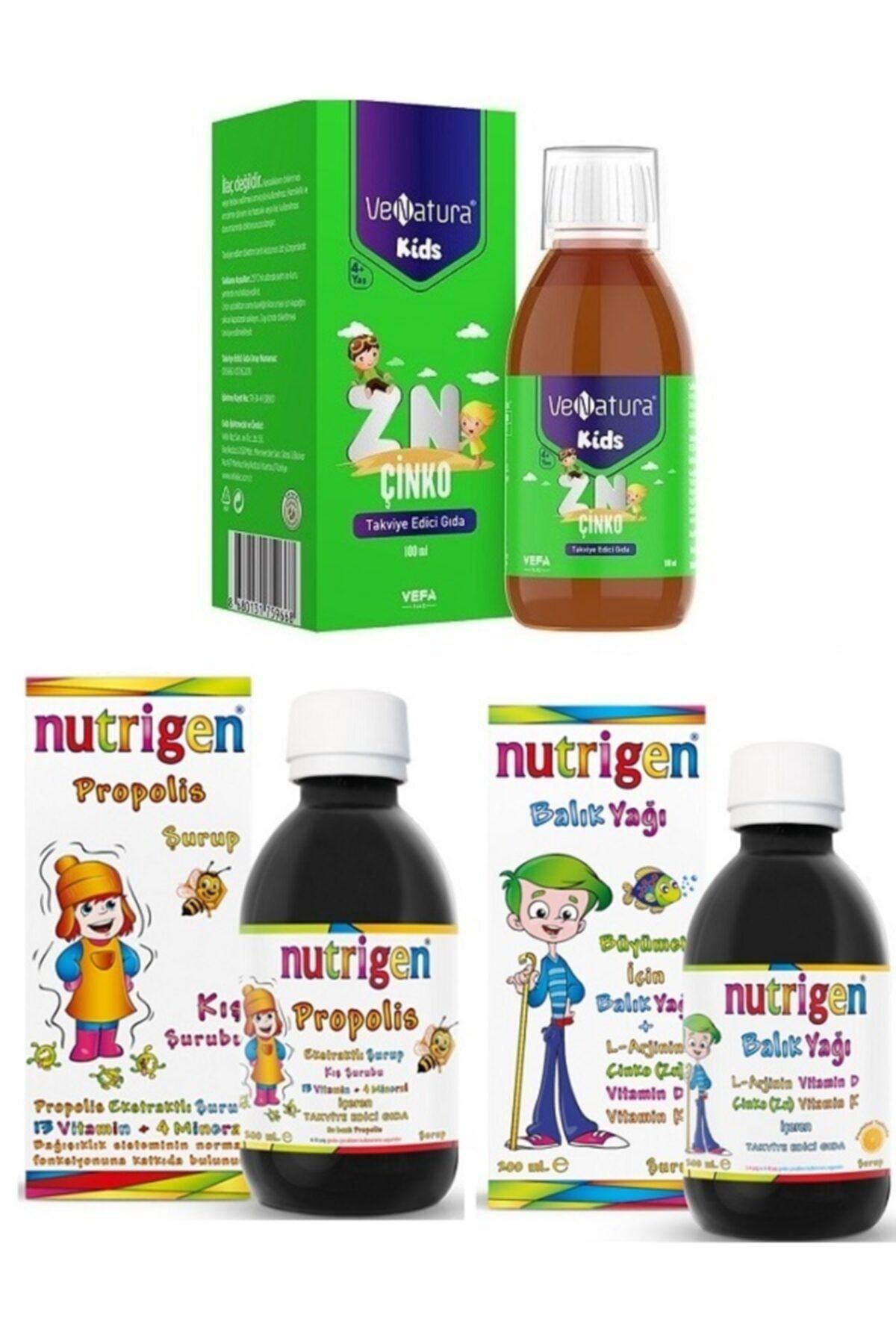 VeNatura Çinko 100 Ml+ Balık Yağı 200 Ml + Propolis Kış Şurubu 200 Ml