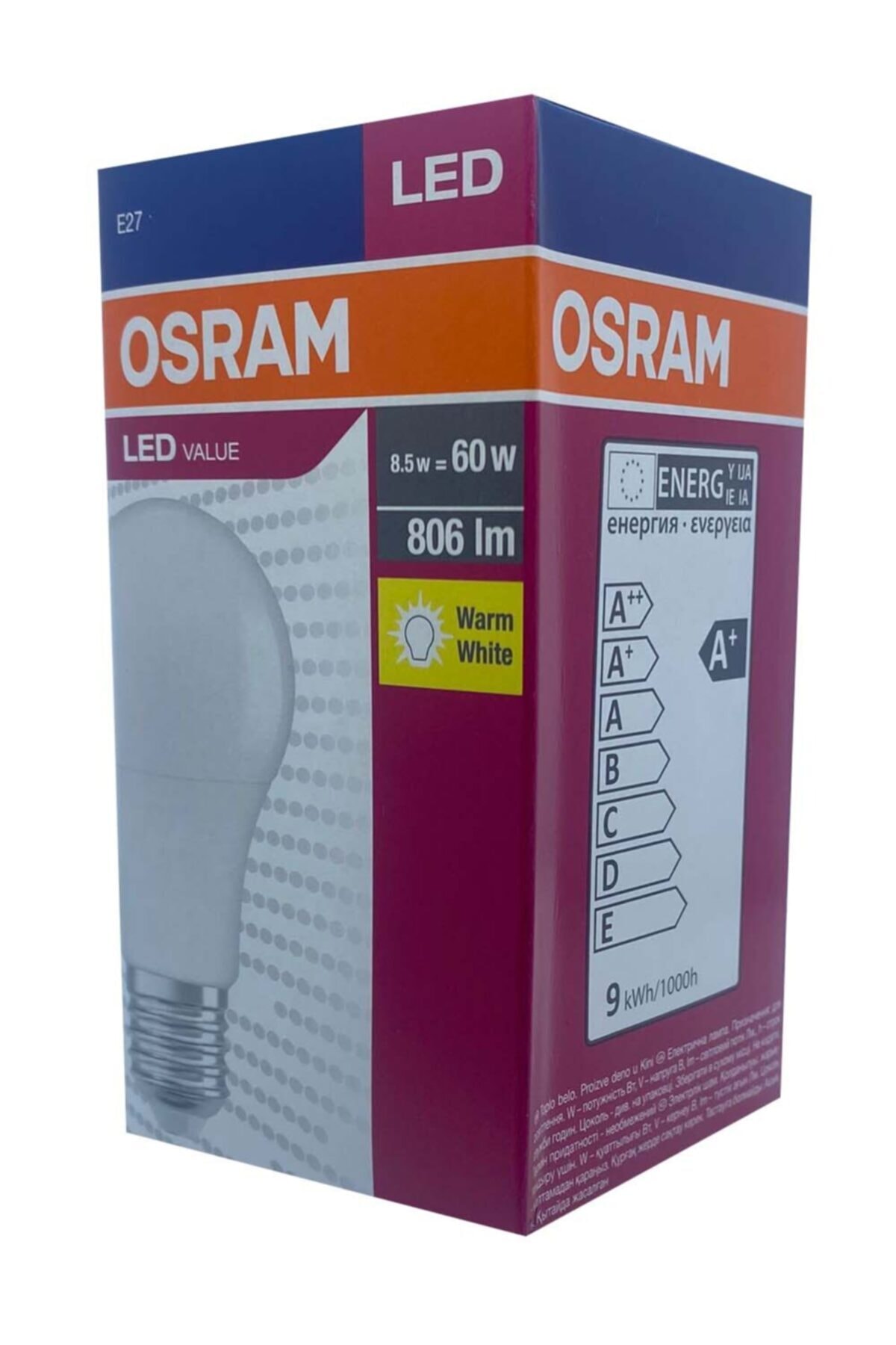 Osram Led Value 8.5w (60W) Sarı Işık Led Ampul E27 Normal Duylu 806 Lümen