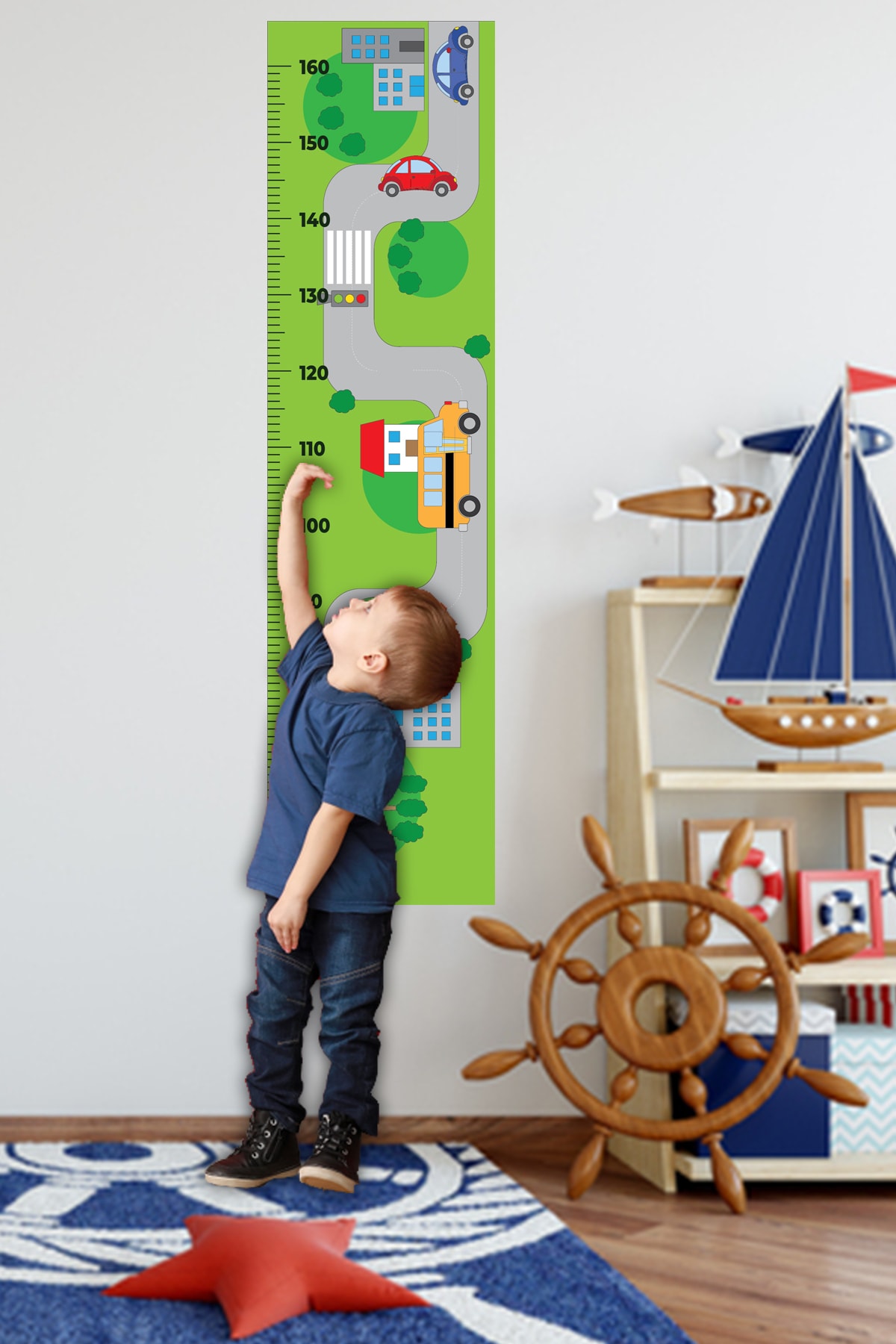 AMORİS Taşıtlar Ve Trafik Boy Ölçme Anaokulu Ve Çocuk Odası Duvar Sticker